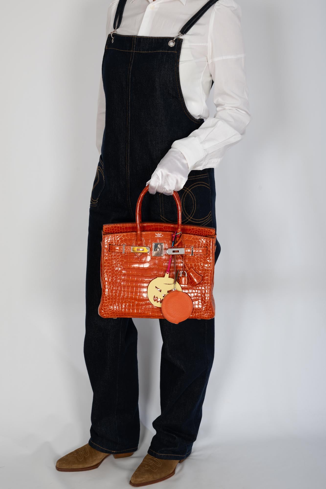 Hermès Birkin 30 Orange Shiny Porosus Crocodile with Palladium Hardware