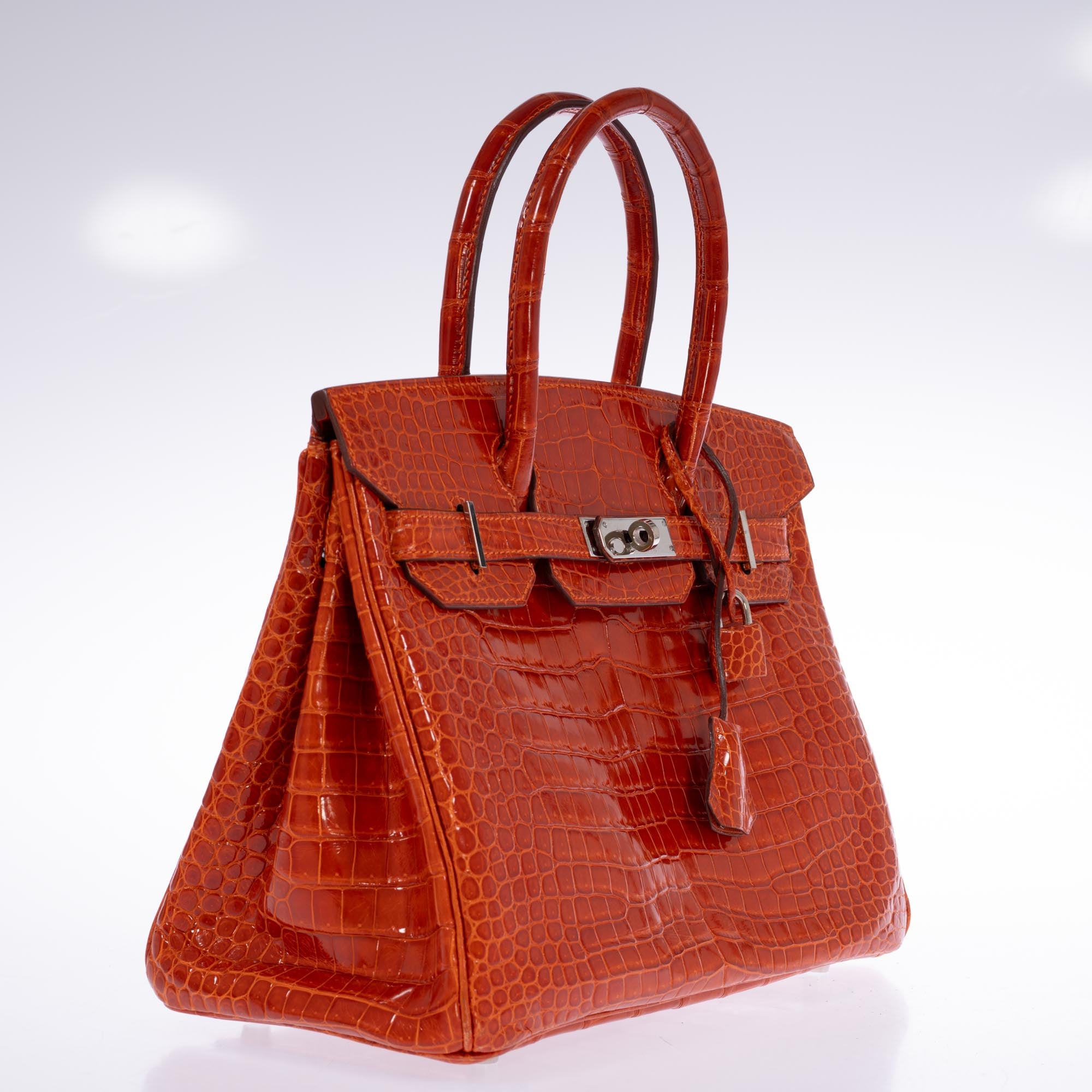 Hermès Birkin 30 Orange Shiny Porosus Crocodile with Palladium Hardware