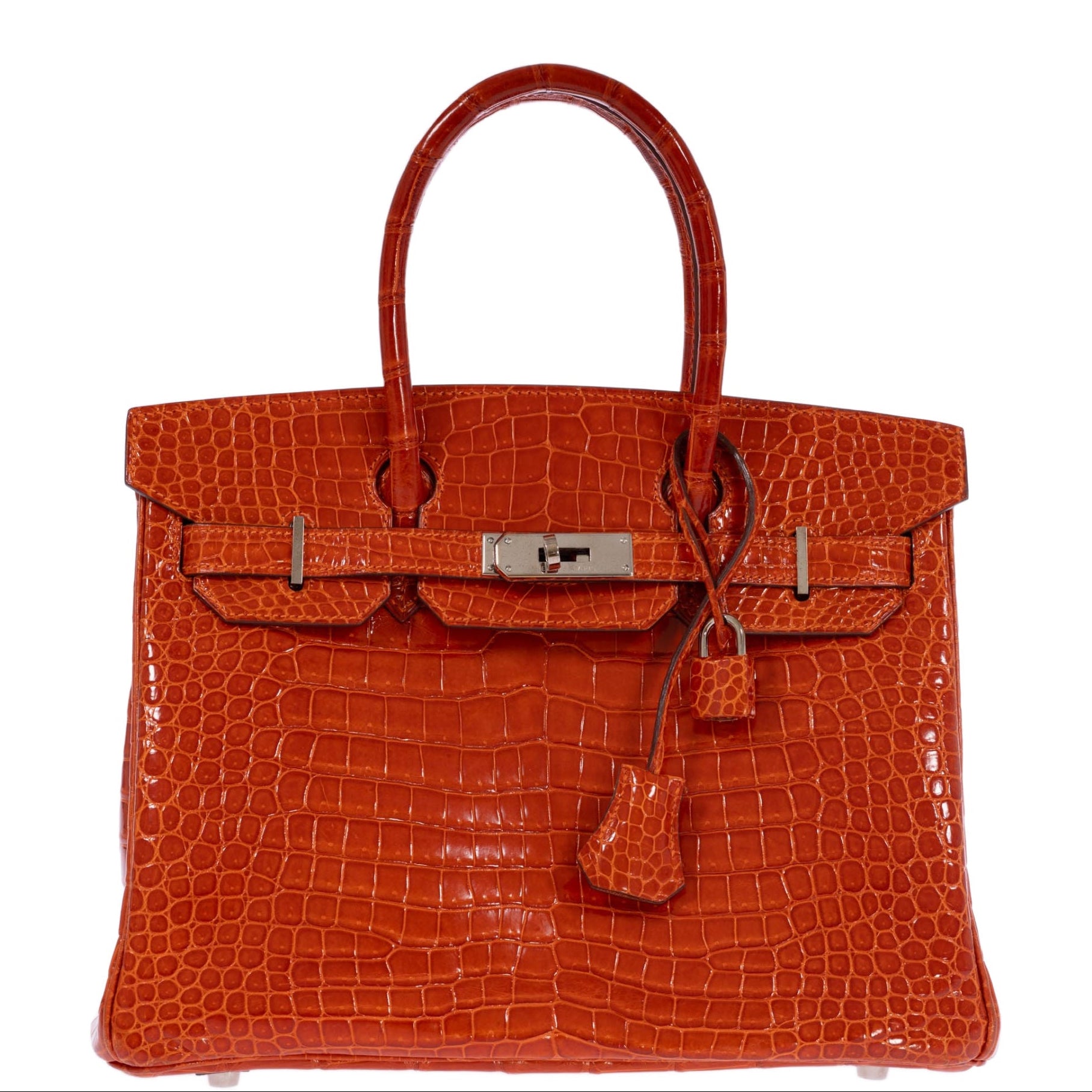 Hermès Birkin 30 Orange Shiny Porosus Crocodile with Palladium Hardware