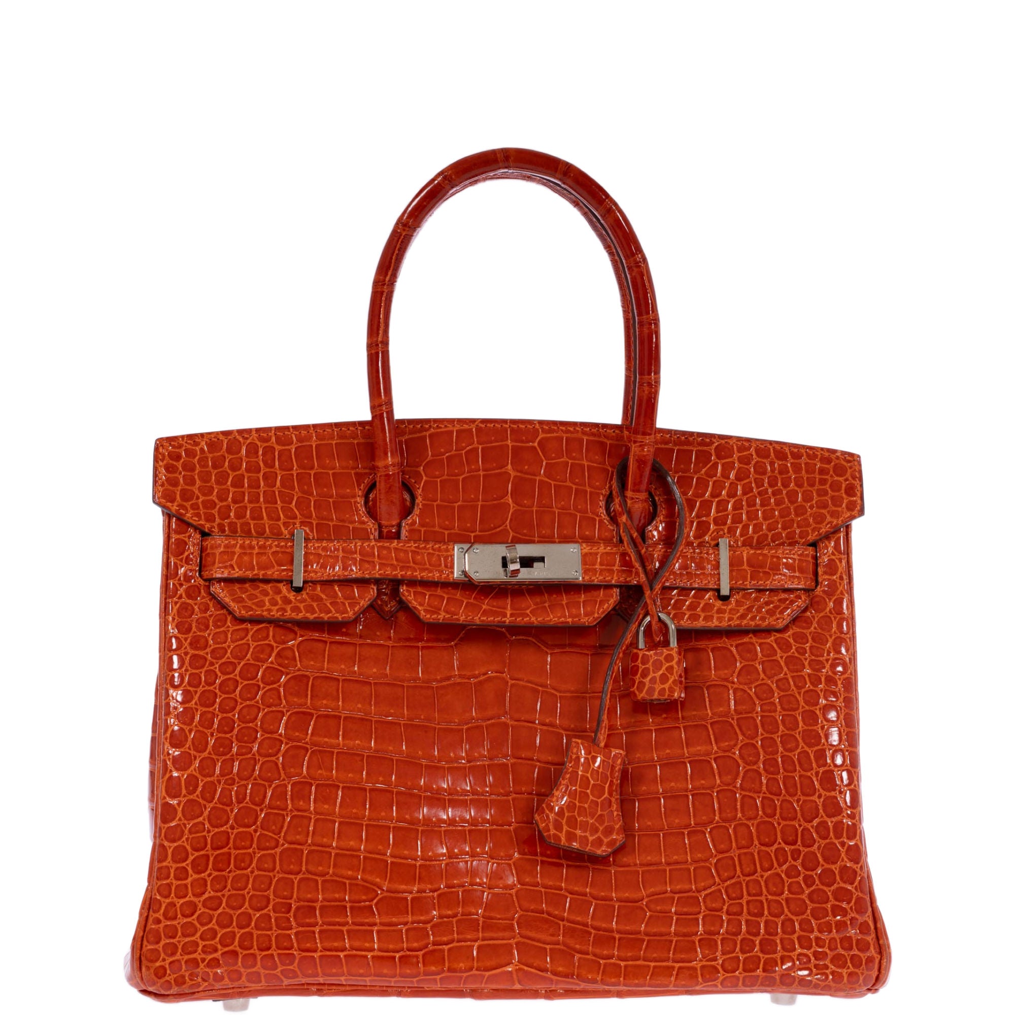 Hermès Birkin 30 Orange Shiny Porosus Crocodile with Palladium Hardware