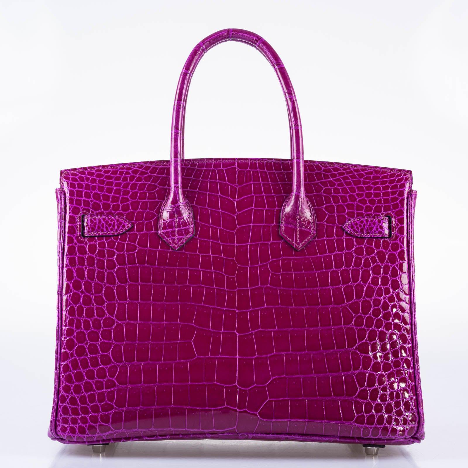 Hermès Birkin 30 Rose Pourpre Shiny Porosus Crocodile Palladium Hardware