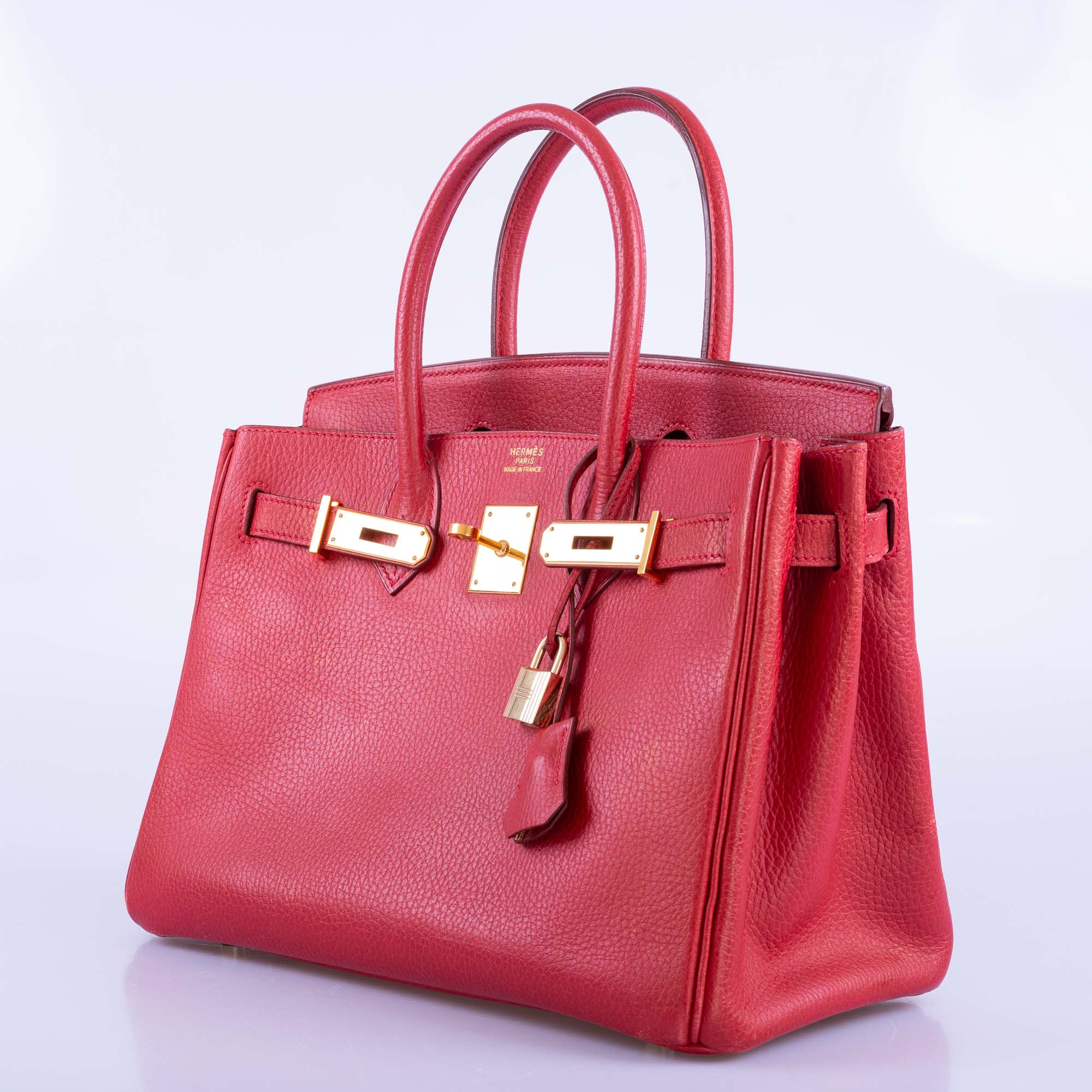 Hermès Birkin 30 Rouge Vif Ardenne with Gold Hardware