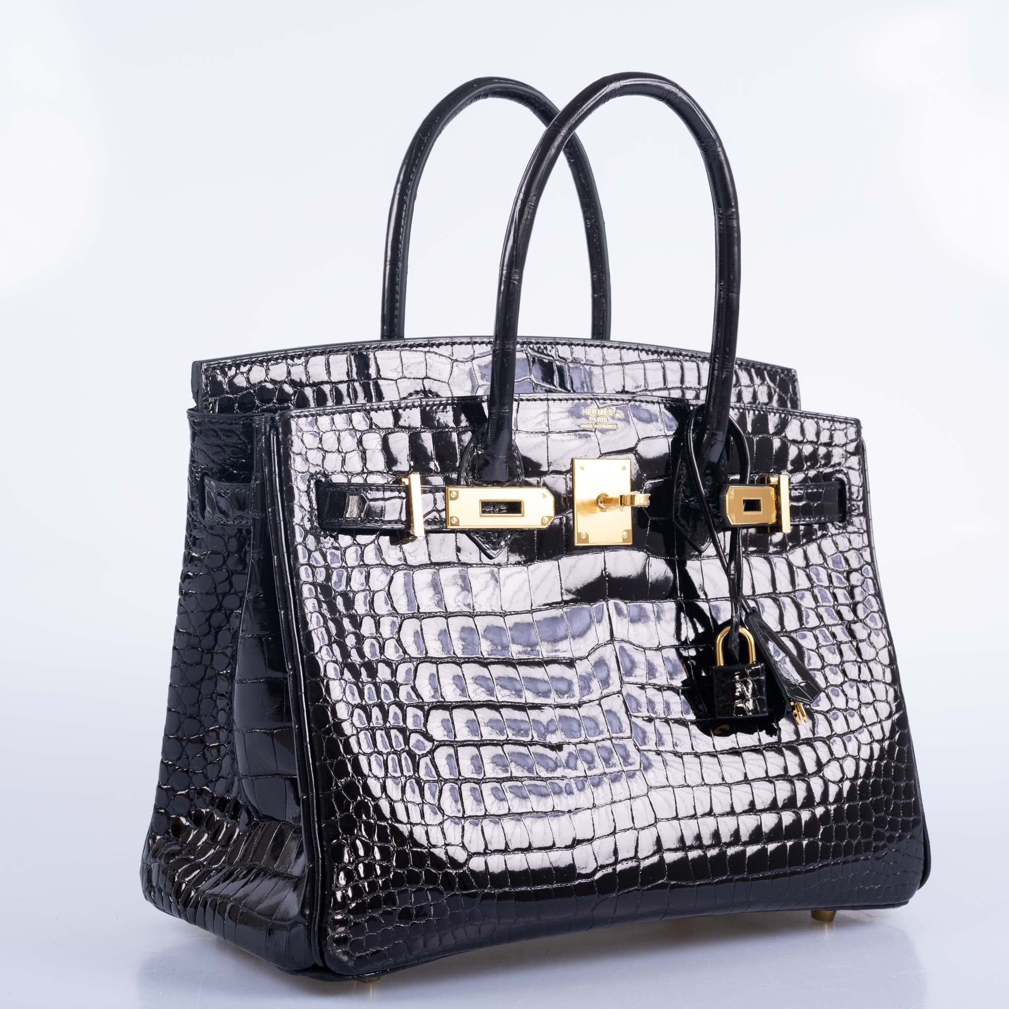 Hermès Birkin 30 Shiny Black Porosus Crocodile Gold Hardware