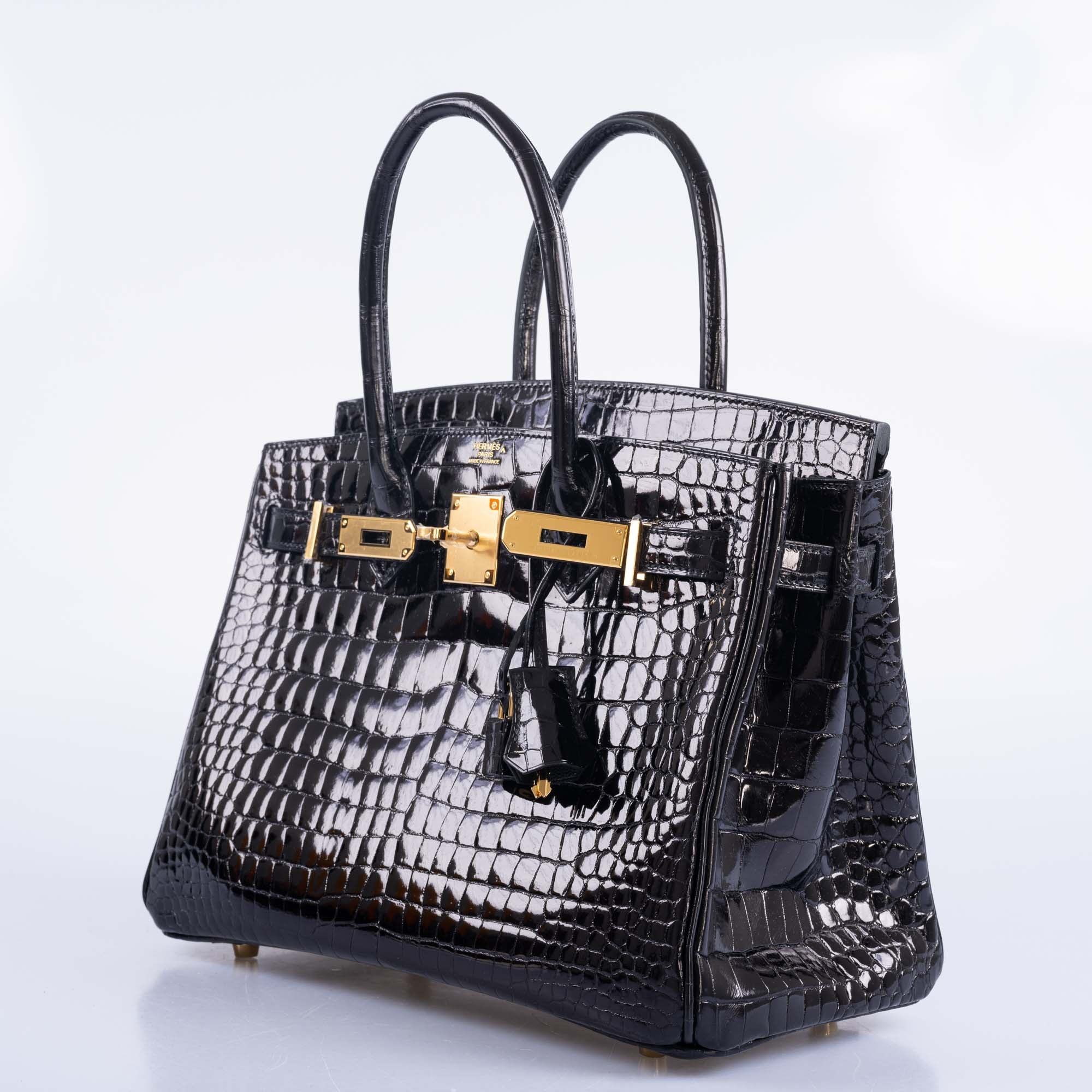 Hermès Birkin 30 Shiny Black Porosus Crocodile Gold Hardware