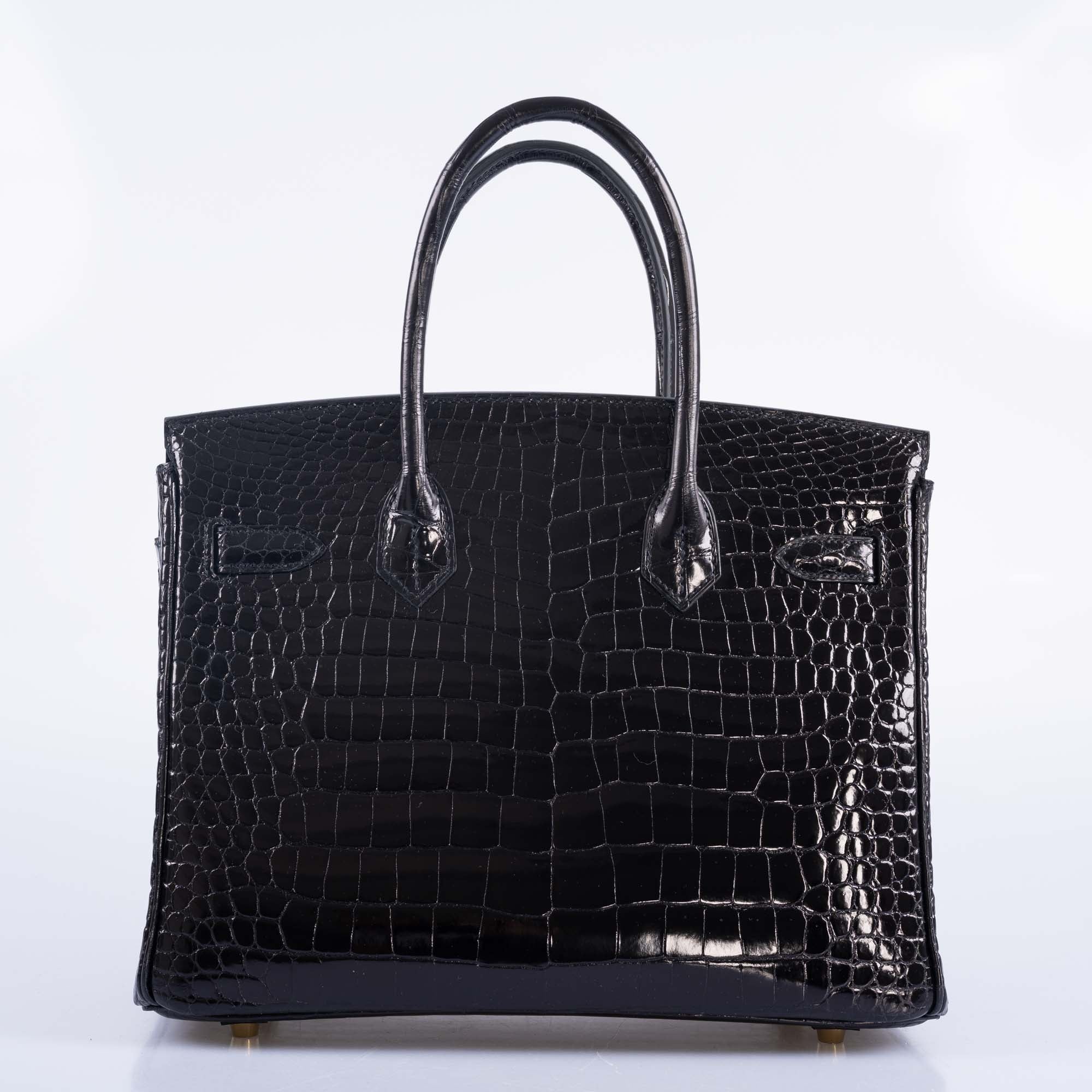 Hermès Birkin 30 Shiny Black Porosus Crocodile Gold Hardware