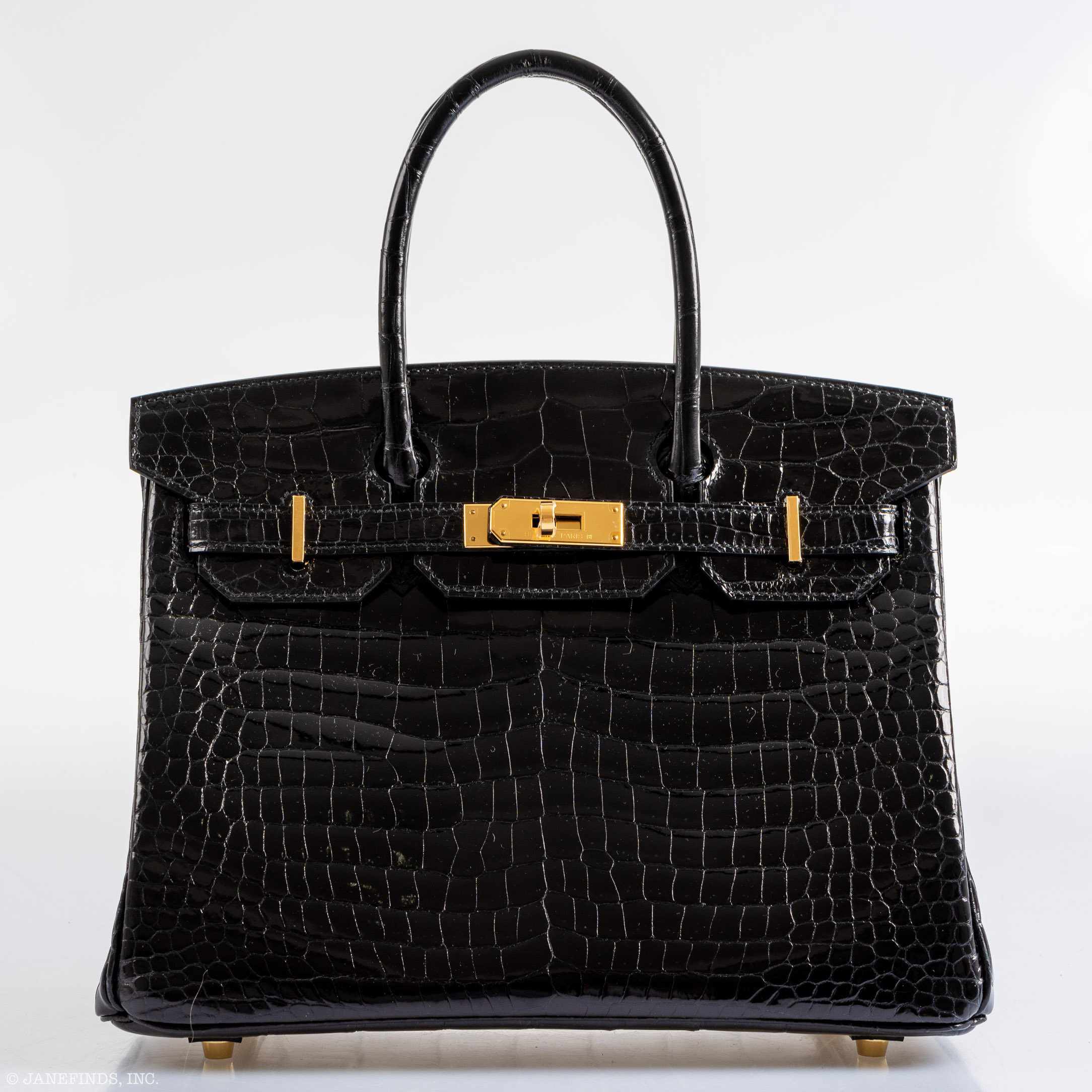 Hermès Birkin 30 Shiny Black Porosus Crocodile Gold Hardware