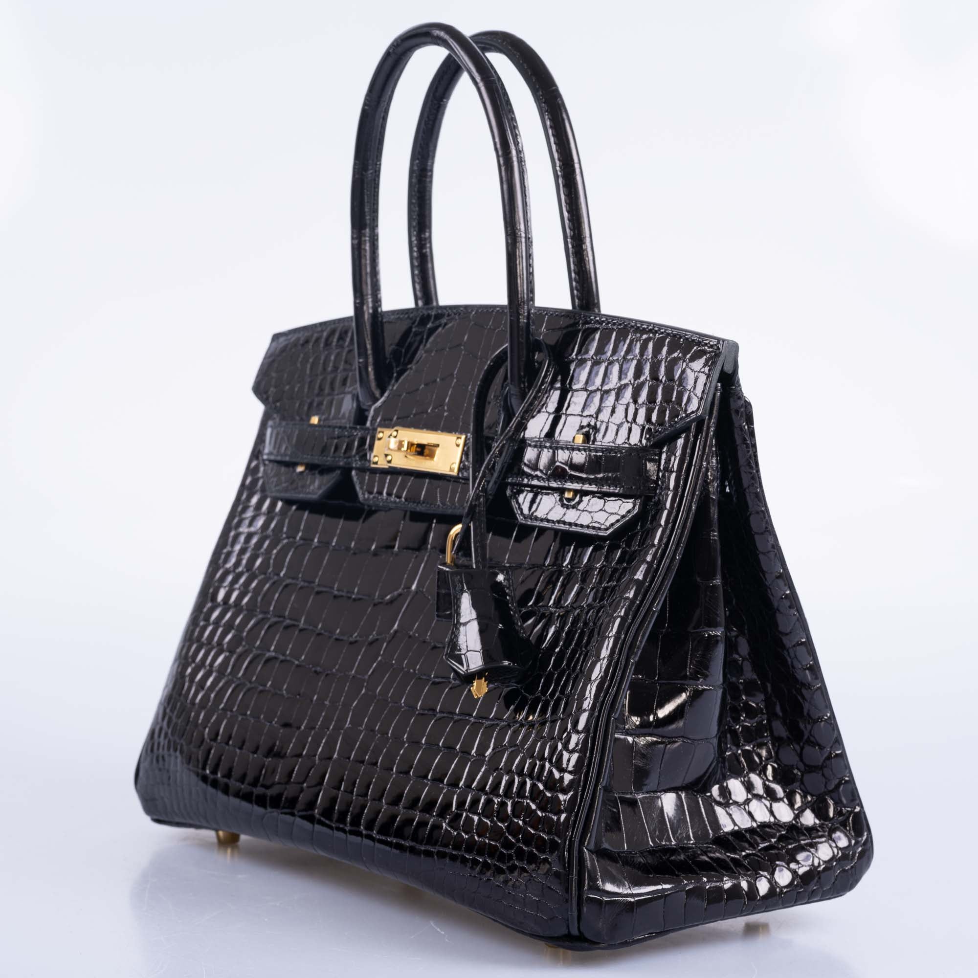 Hermès Birkin 30 Shiny Black Porosus Crocodile Gold Hardware