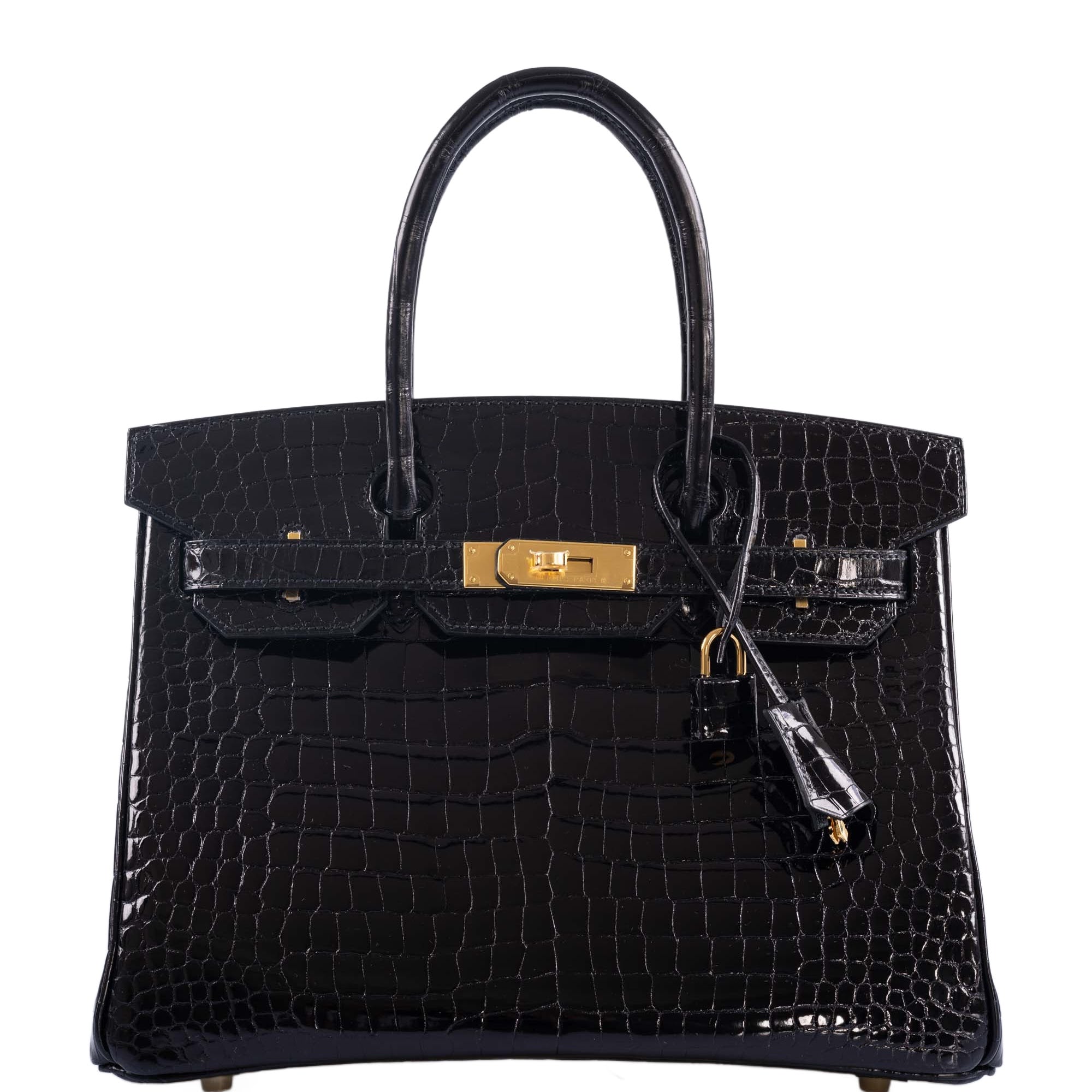 Hermes Birkin 30 Black Shiny Porosus Crocodile Gold Hardware