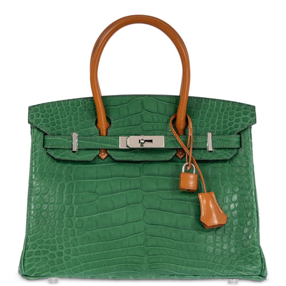 Hermès Birkin 30 Touch Cactus/Naturel-Sable Alligator Mississippi Matte Palladium Hardware, front view