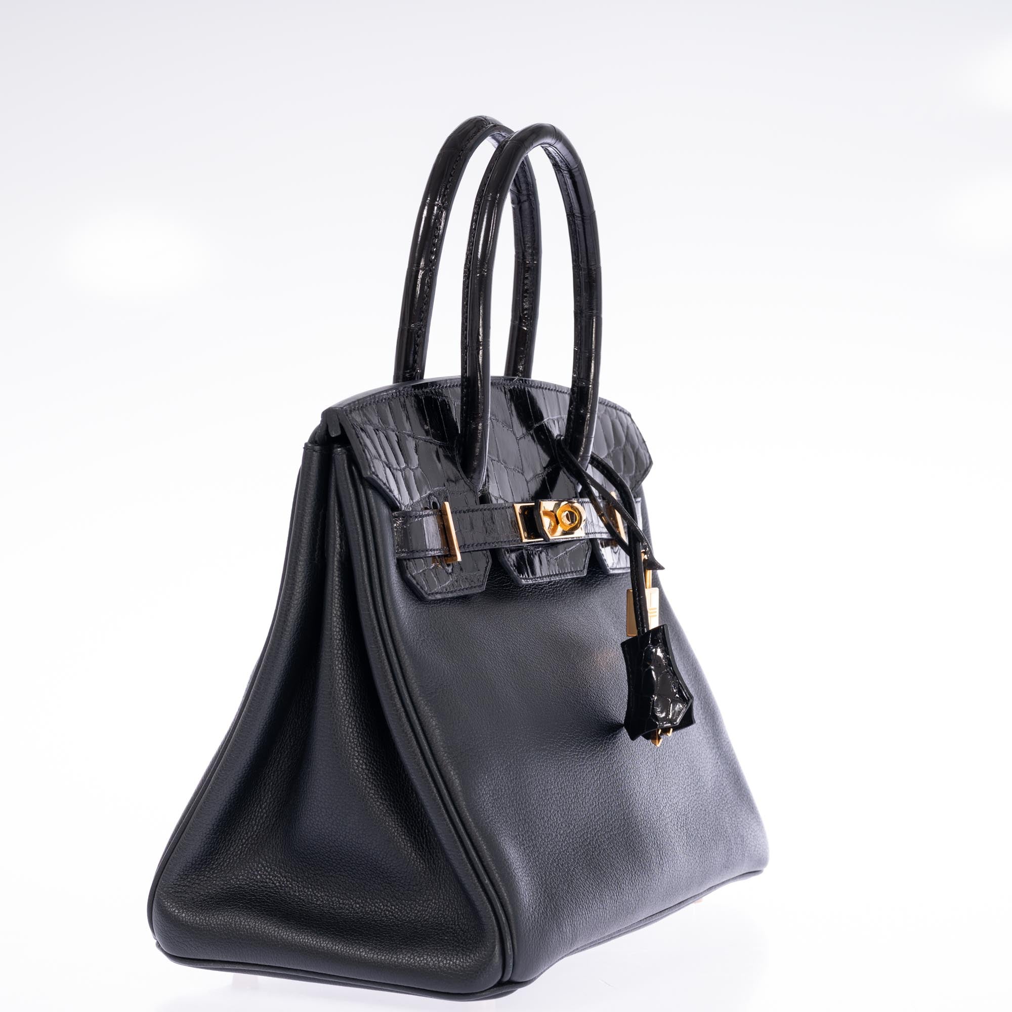 Hermès Birkin 30 Touch Noir Novillo Shiny Niloticus Crocodile Gold Hardware