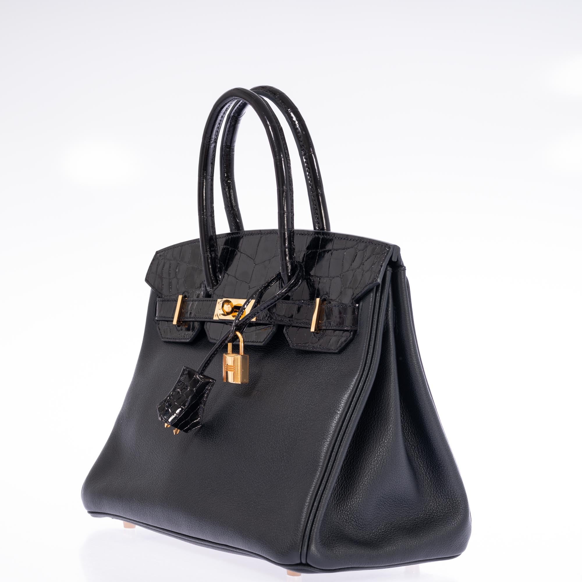 Hermès Birkin 30 Touch Noir Novillo Shiny Niloticus Crocodile Gold