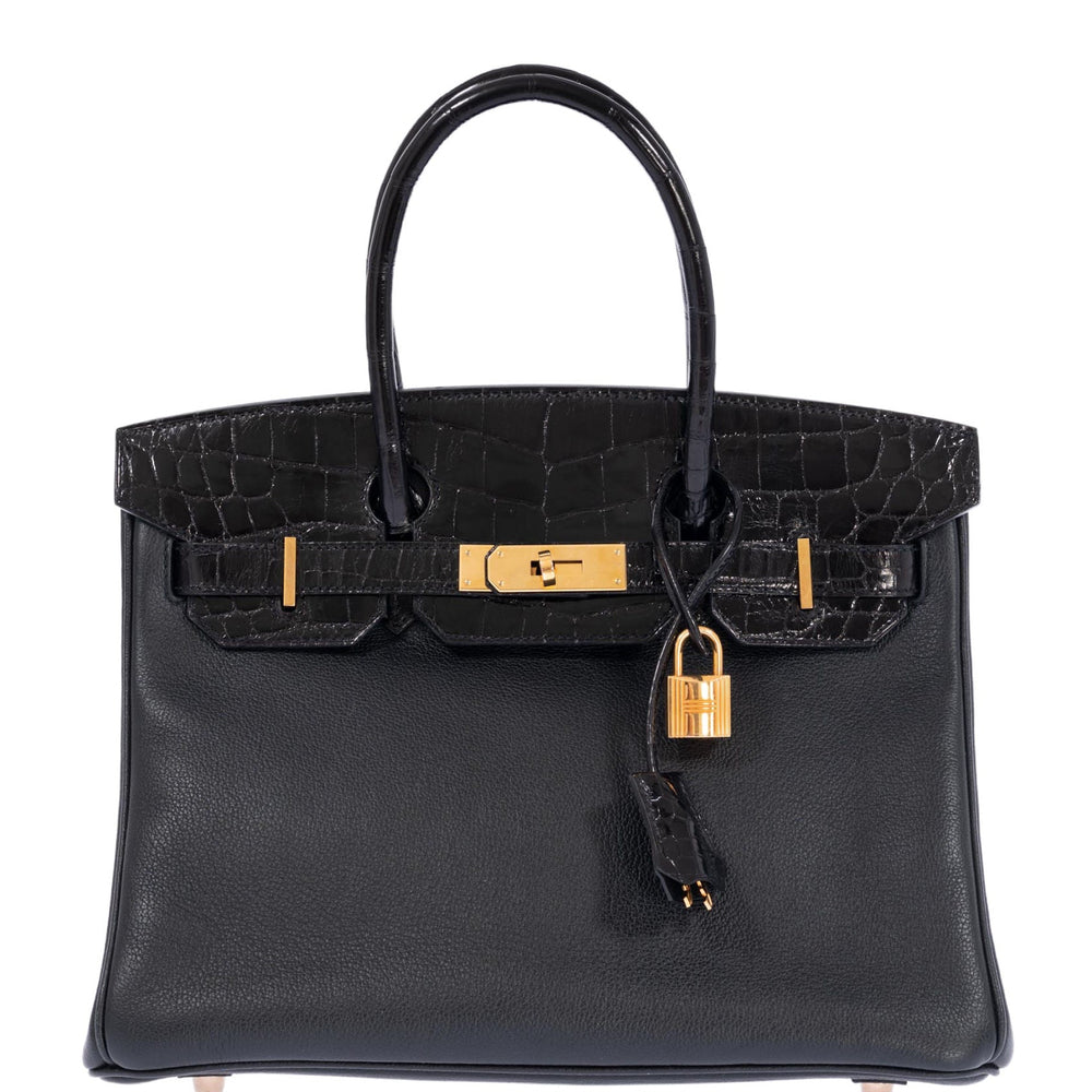 Hermès Birkin 30 Touch Noir Novillo Shiny Niloticus Crocodile Gold Hardware