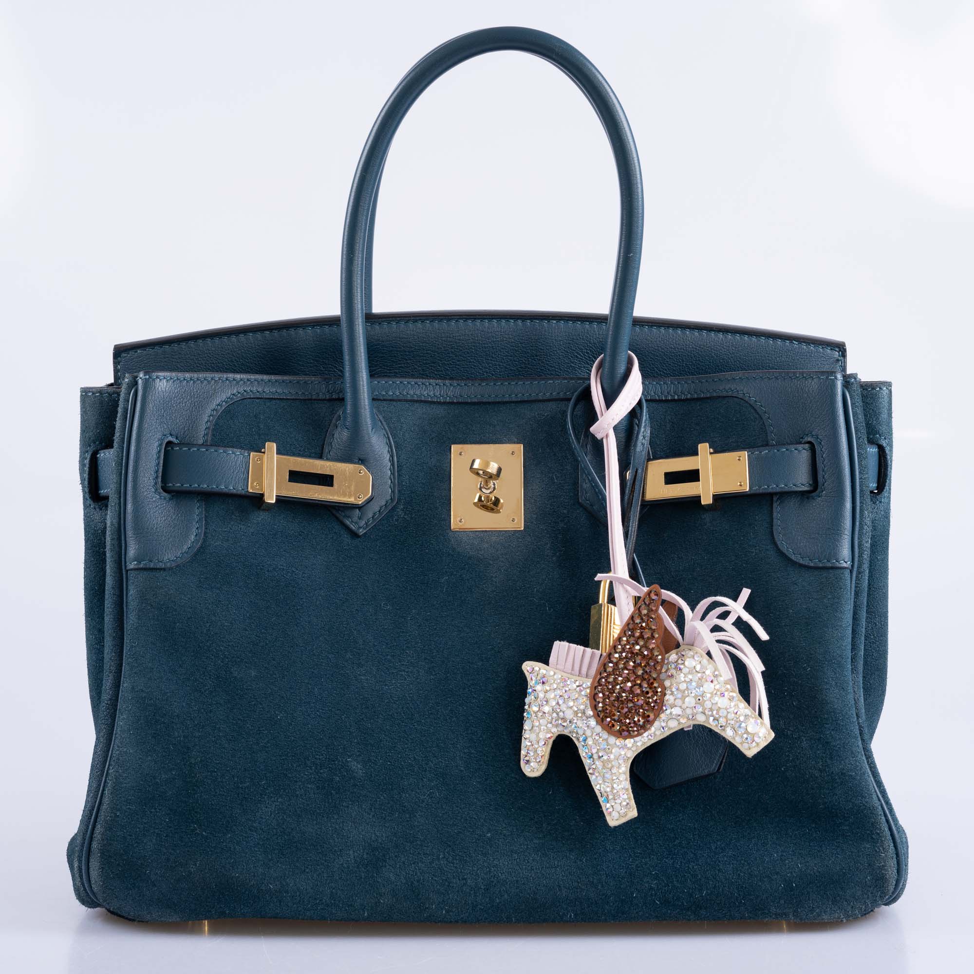 Hermès Birkin 30 Veau Doblis Swift Grizzly Bleu Tempete Permabrass Hardware