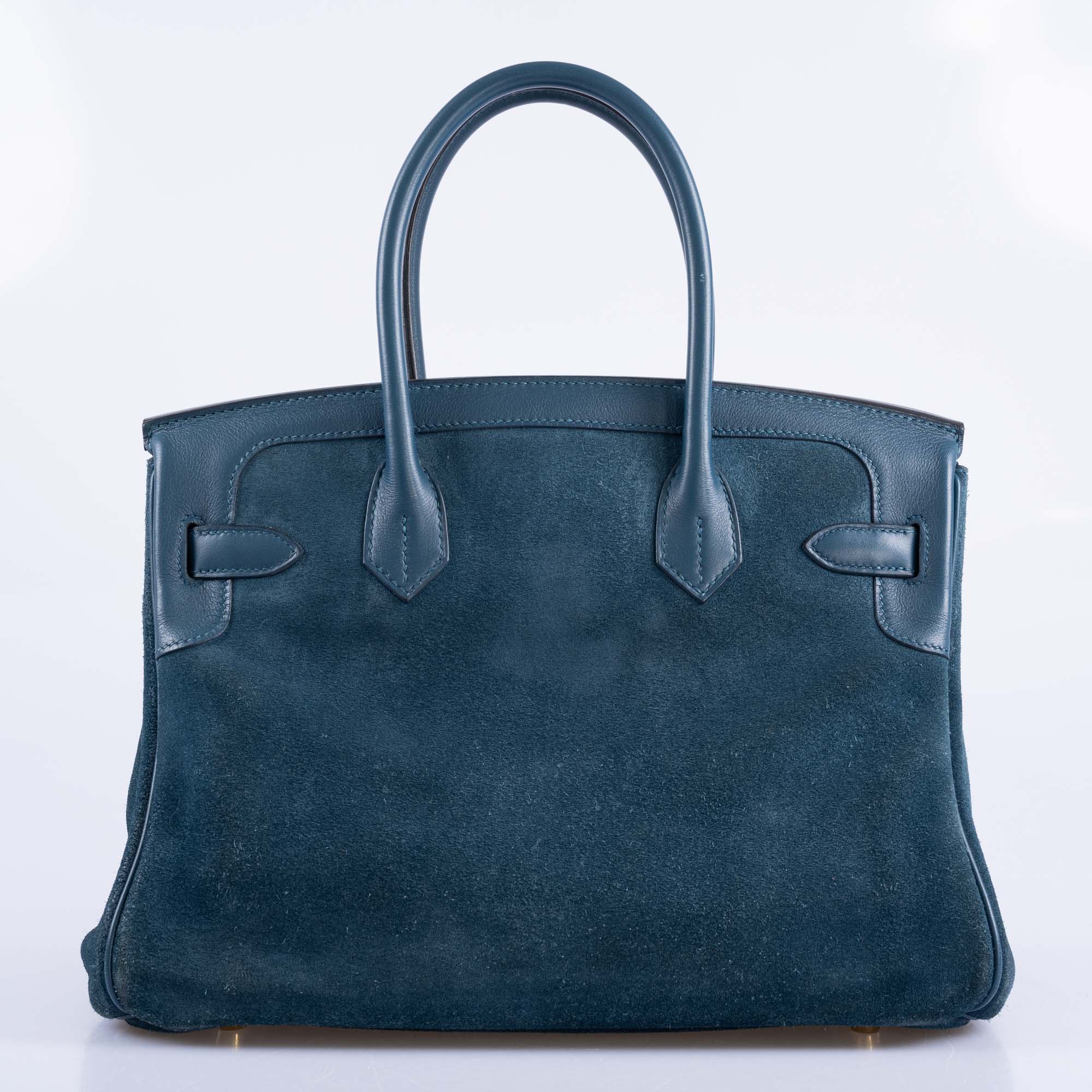 Hermès Birkin 30 Veau Doblis Swift Grizzly Bleu Tempete Permabrass Hardware