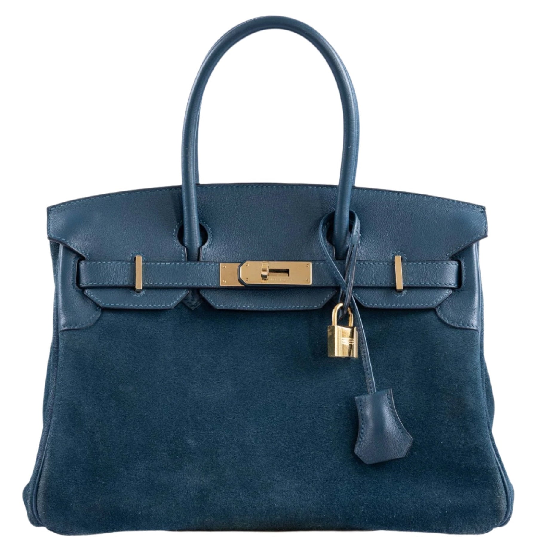 Hermès Birkin 30 Veau Doblis Swift Grizzly Bleu Tempete Permabrass Hardware