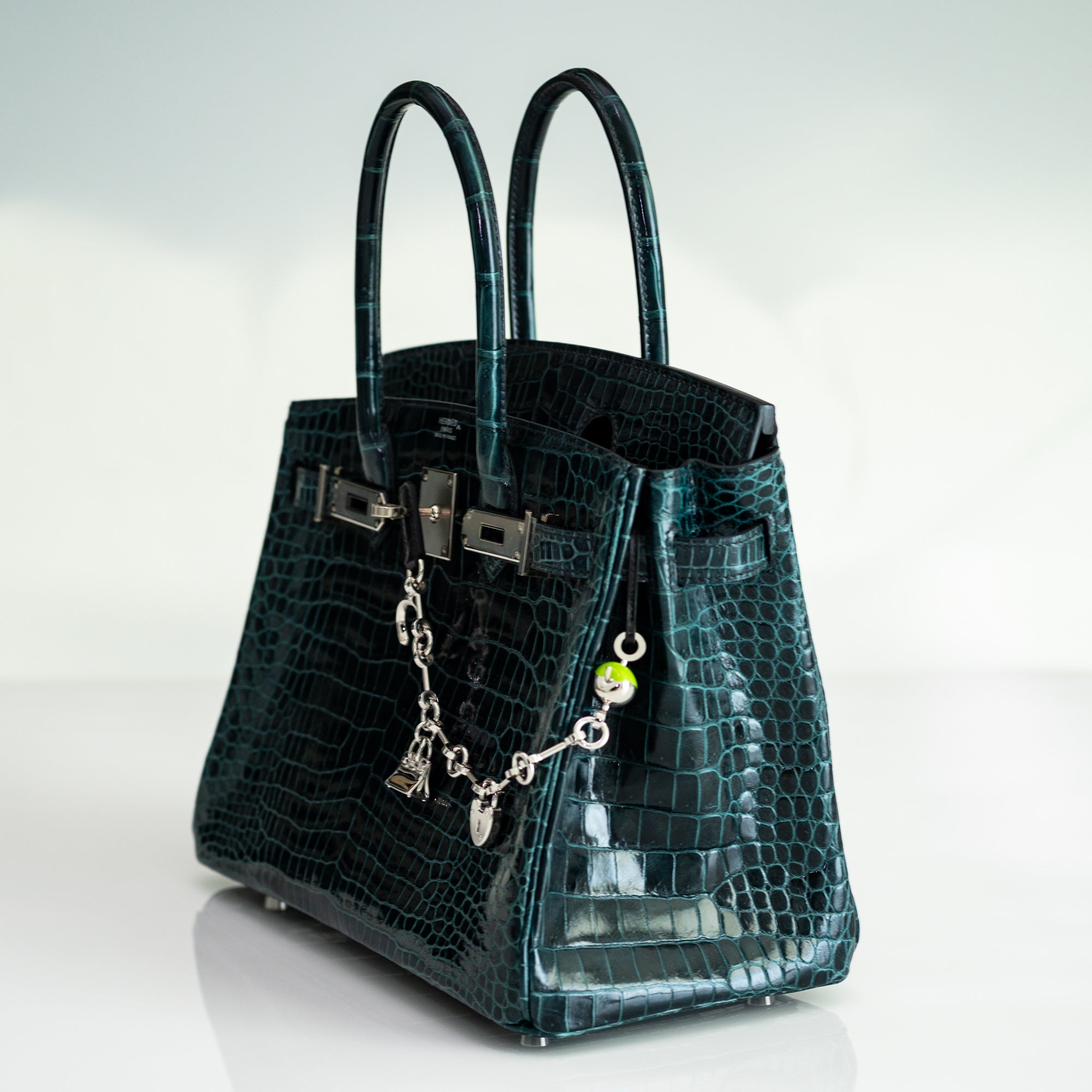 Hermès Birkin 30 Vert Cypres Shiny Porosus Crocodile Palladium Hardware