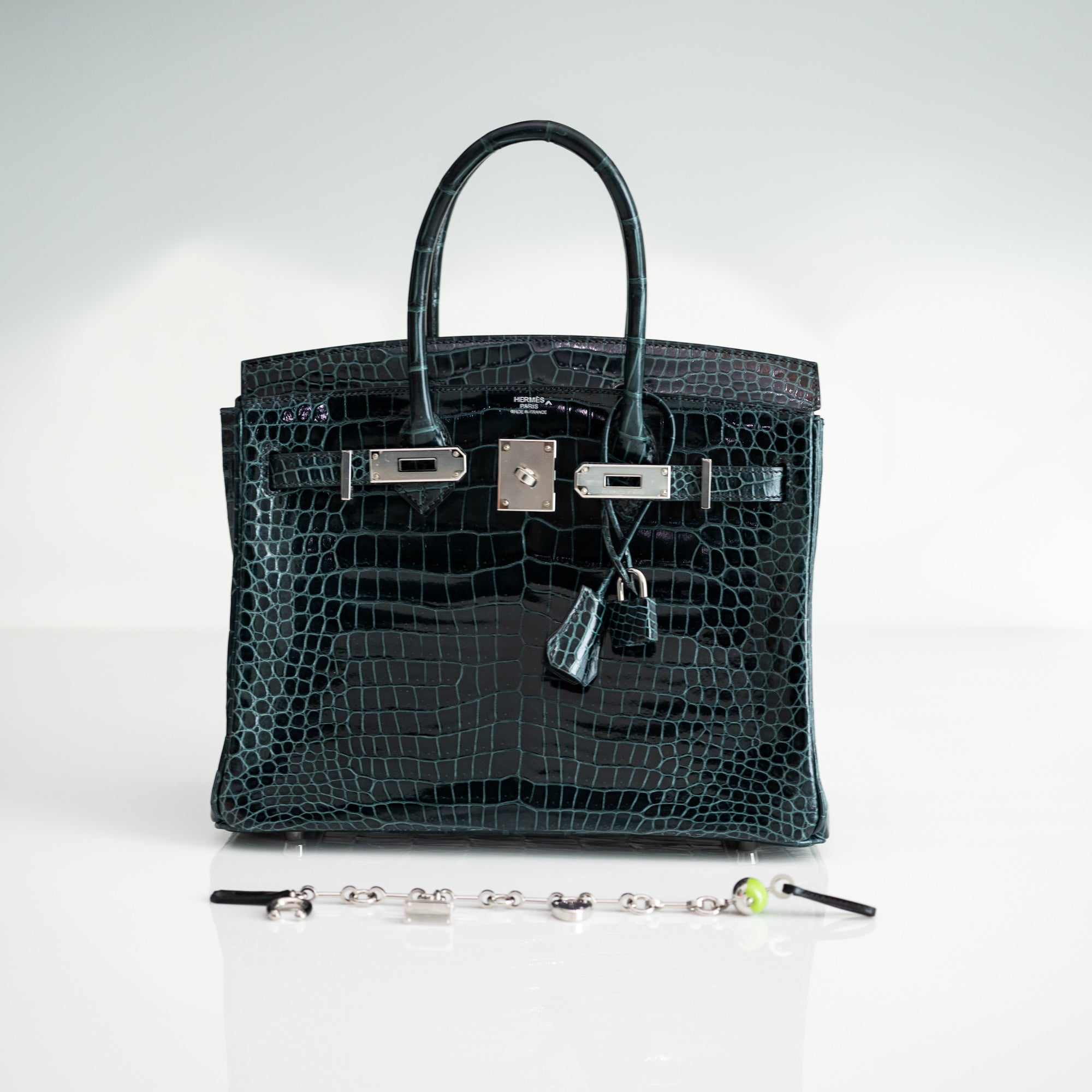 Hermès Birkin 30 Vert Cypres Shiny Porosus Crocodile Palladium Hardware