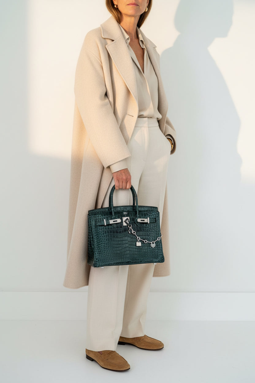 Hermès Birkin 30 Vert Cypres Shiny Porosus Crocodile Palladium Hardware