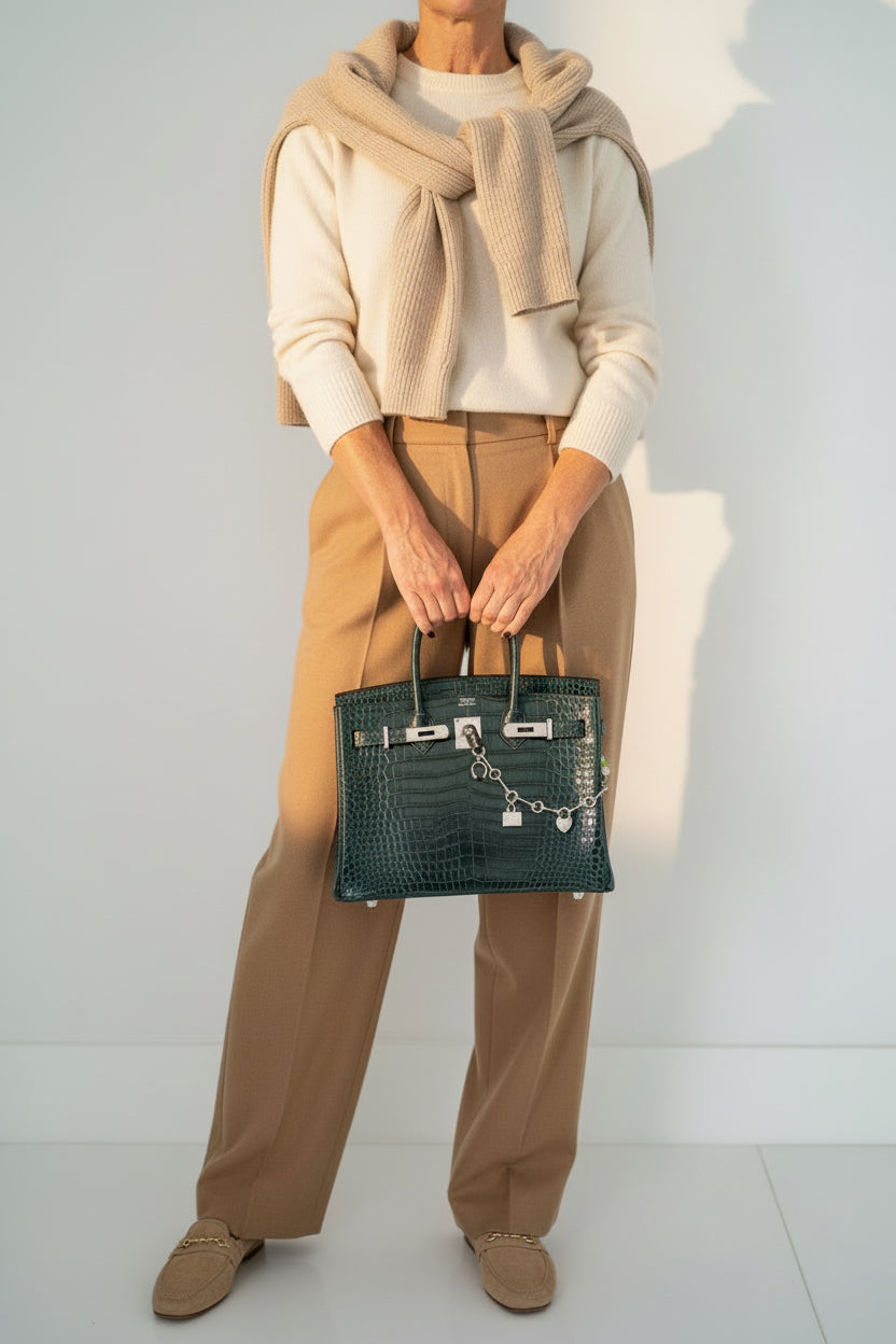 Hermès Birkin 30 Vert Cypres Shiny Porosus Crocodile Palladium Hardware