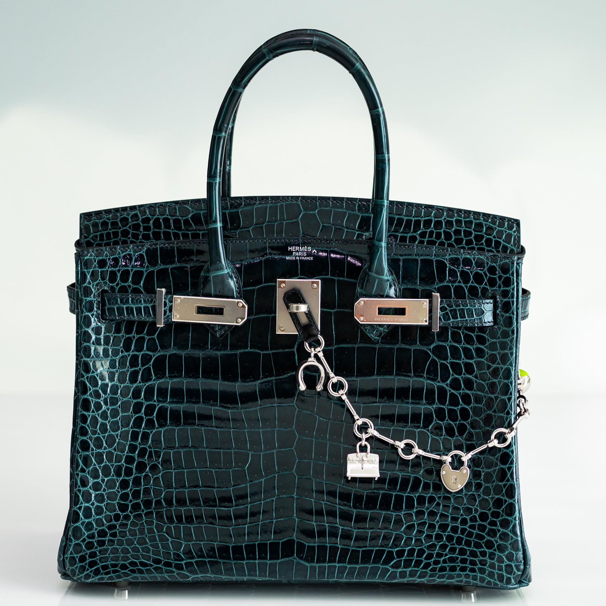 Hermès Birkin 30 Vert Cypres Shiny Porosus Crocodile Palladium Hardware
