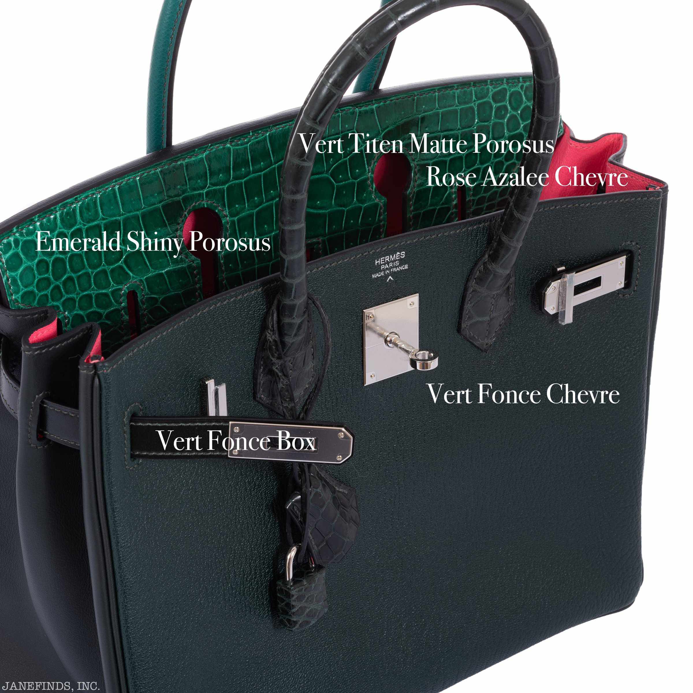 Hermès Birkin 30 Vert Emerald Porosus Crocodile, Vert Titien and Rose Azalée Patchwork Palladium Hardware