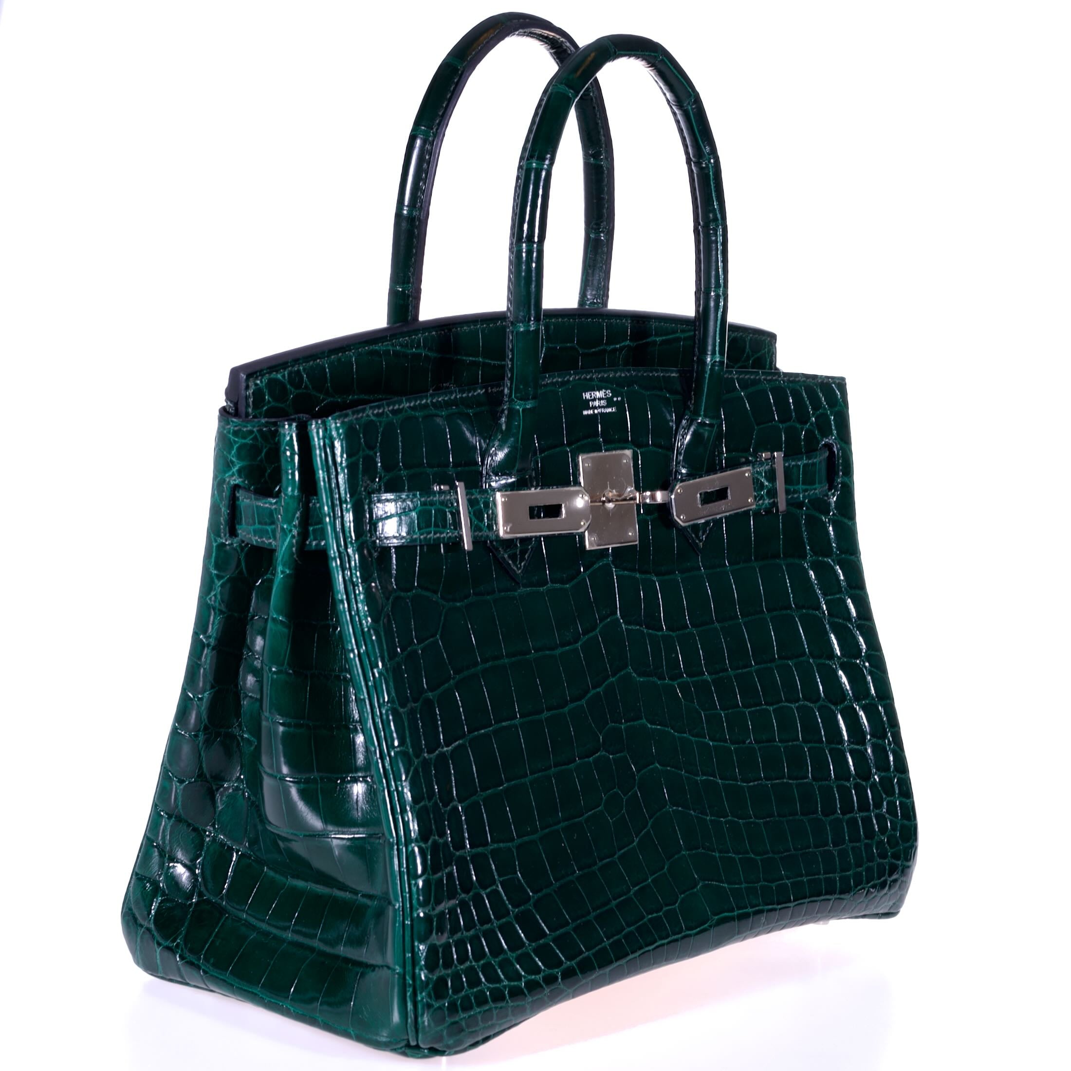 Hermès Birkin 30 Vert Foncé Shiny Niloticus Crocodile Gold Hardware