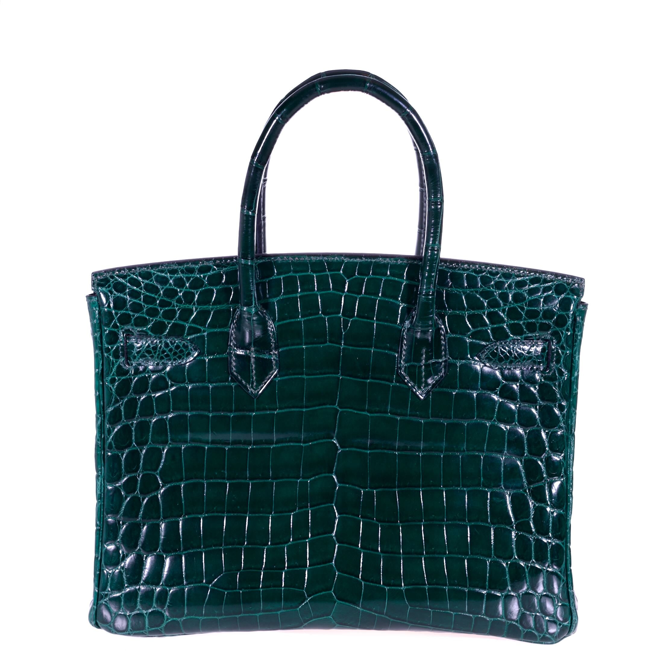 Hermès Birkin 30 Vert Foncé Shiny Niloticus Crocodile Palladium Hardware