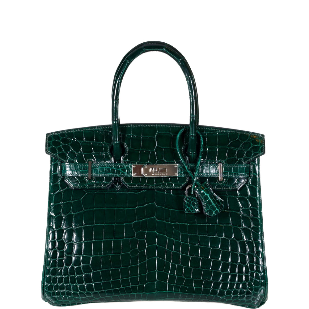 Hermès Birkin 30 Vert Foncé Shiny Niloticus Crocodile Palladium Hardware