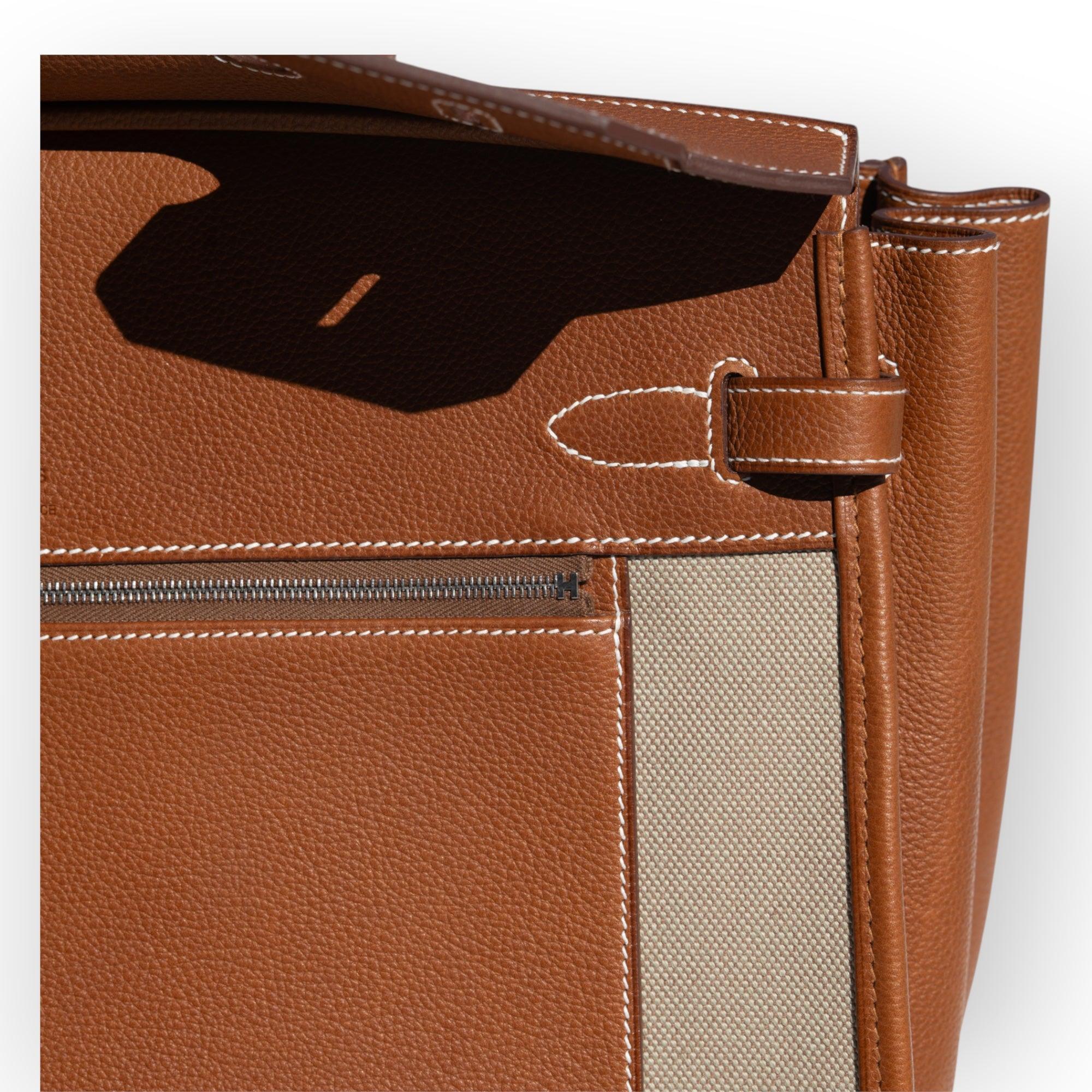 Hermès Birkin 35 À L'Envers Ficelle/Ecru Toile H & Fauve Barenia Faubourg Palladium Hardware