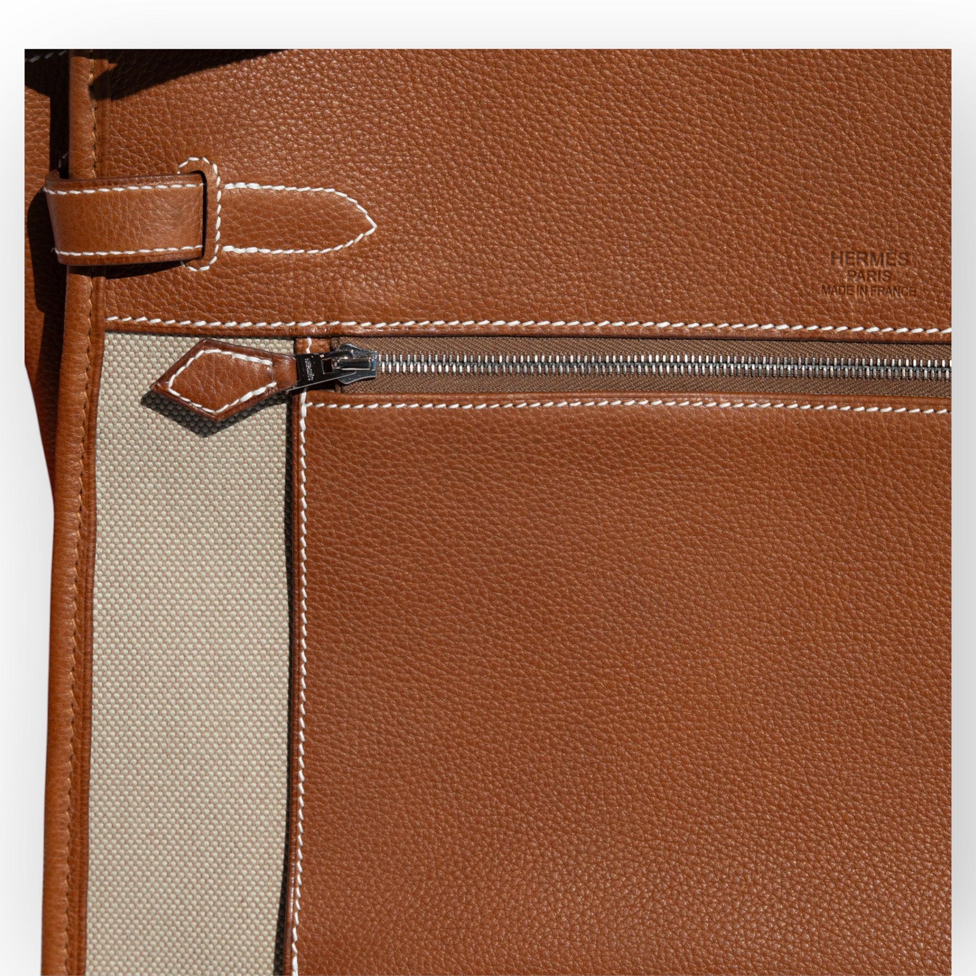 Hermès Birkin 35 À L'Envers Ficelle/Ecru Toile H & Fauve Barenia Faubourg Palladium Hardware