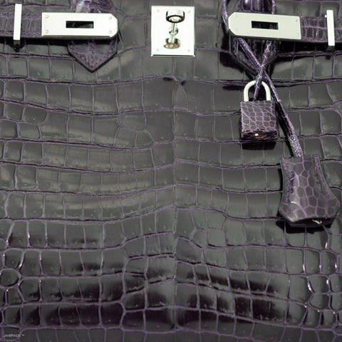 Hermès Birkin 35 Amethyst Porosus Crocodile with Palladium Hardware
