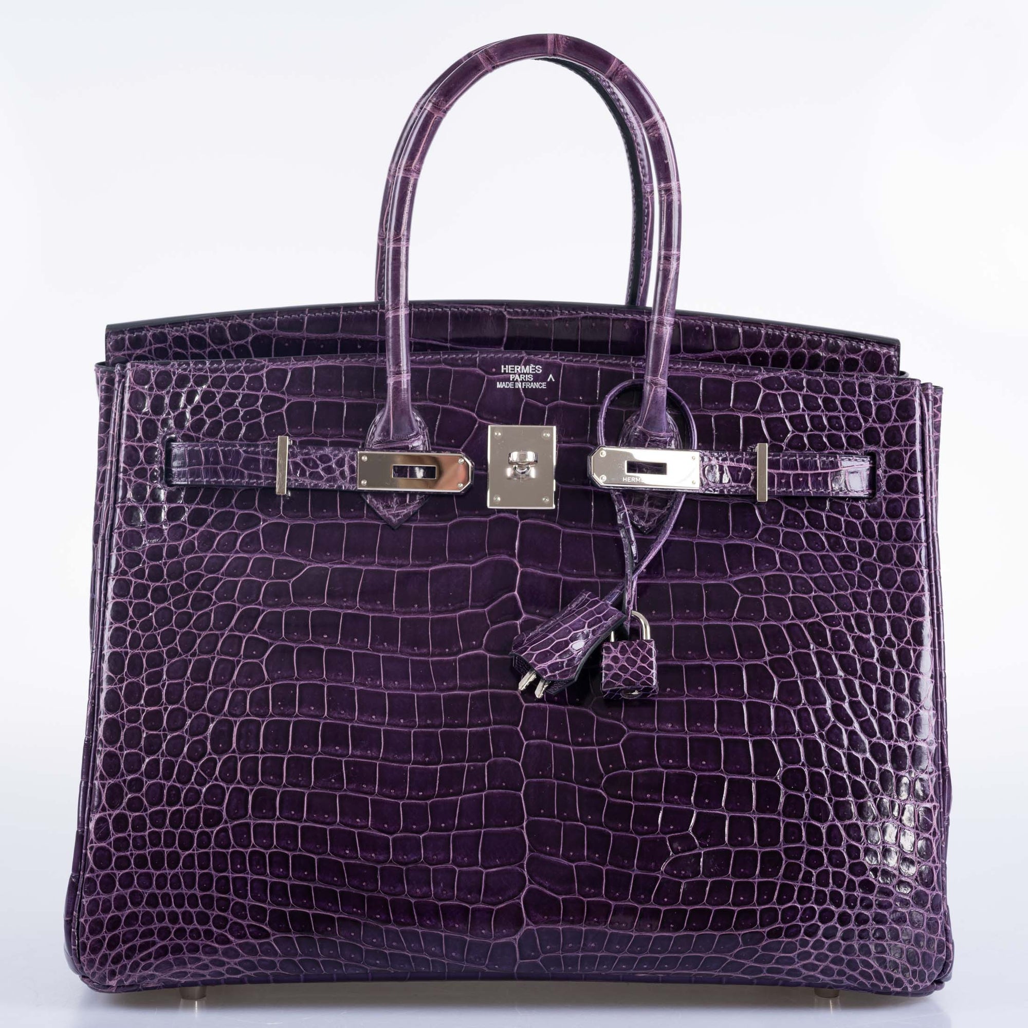 Hermès Birkin 35 Amethyst Porosus Crocodile with Palladium Hardware