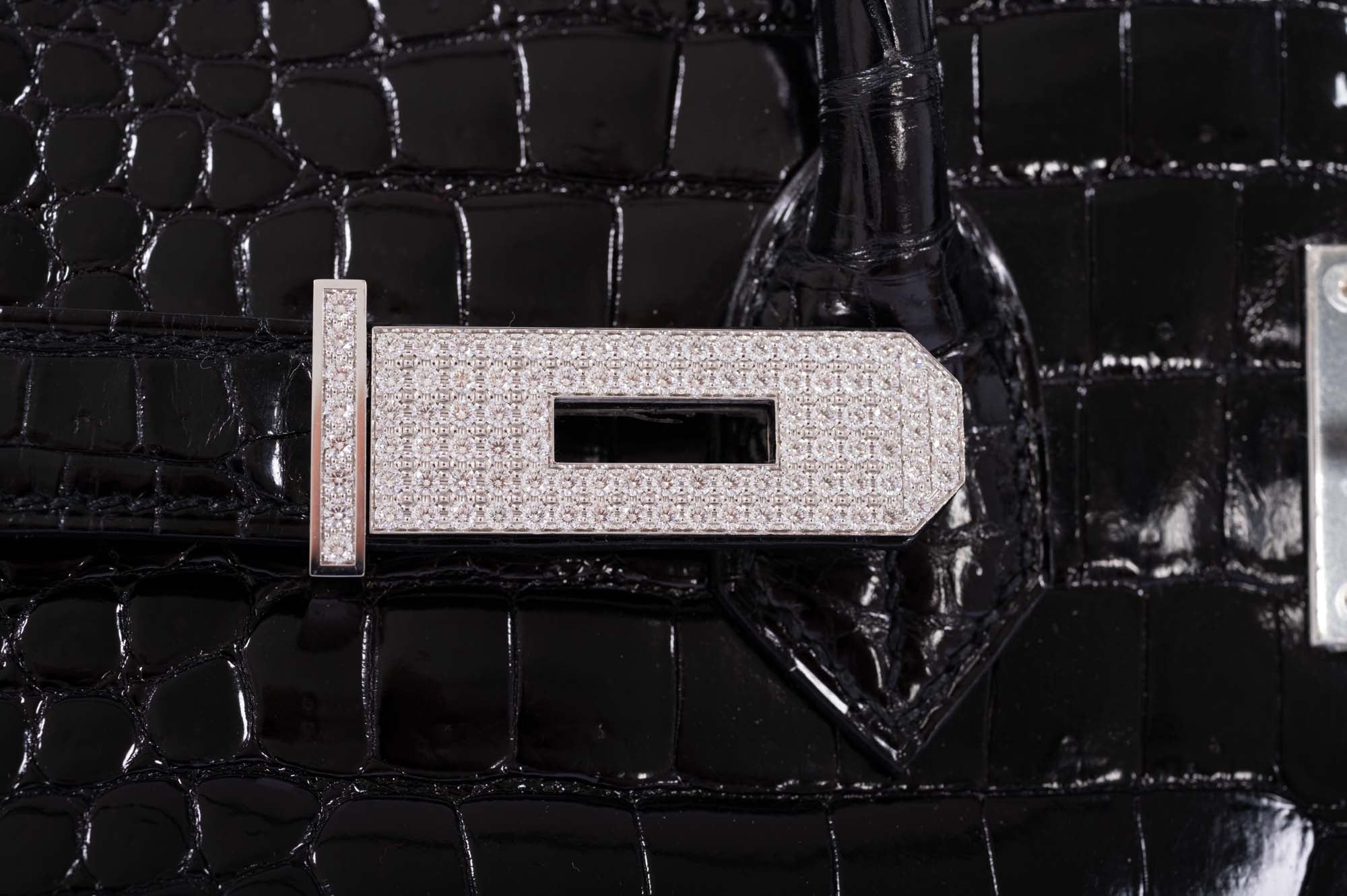 Hermès Birkin 35 Black Shiny Porosus Crocodile 18K White Gold and Diamond Hardware