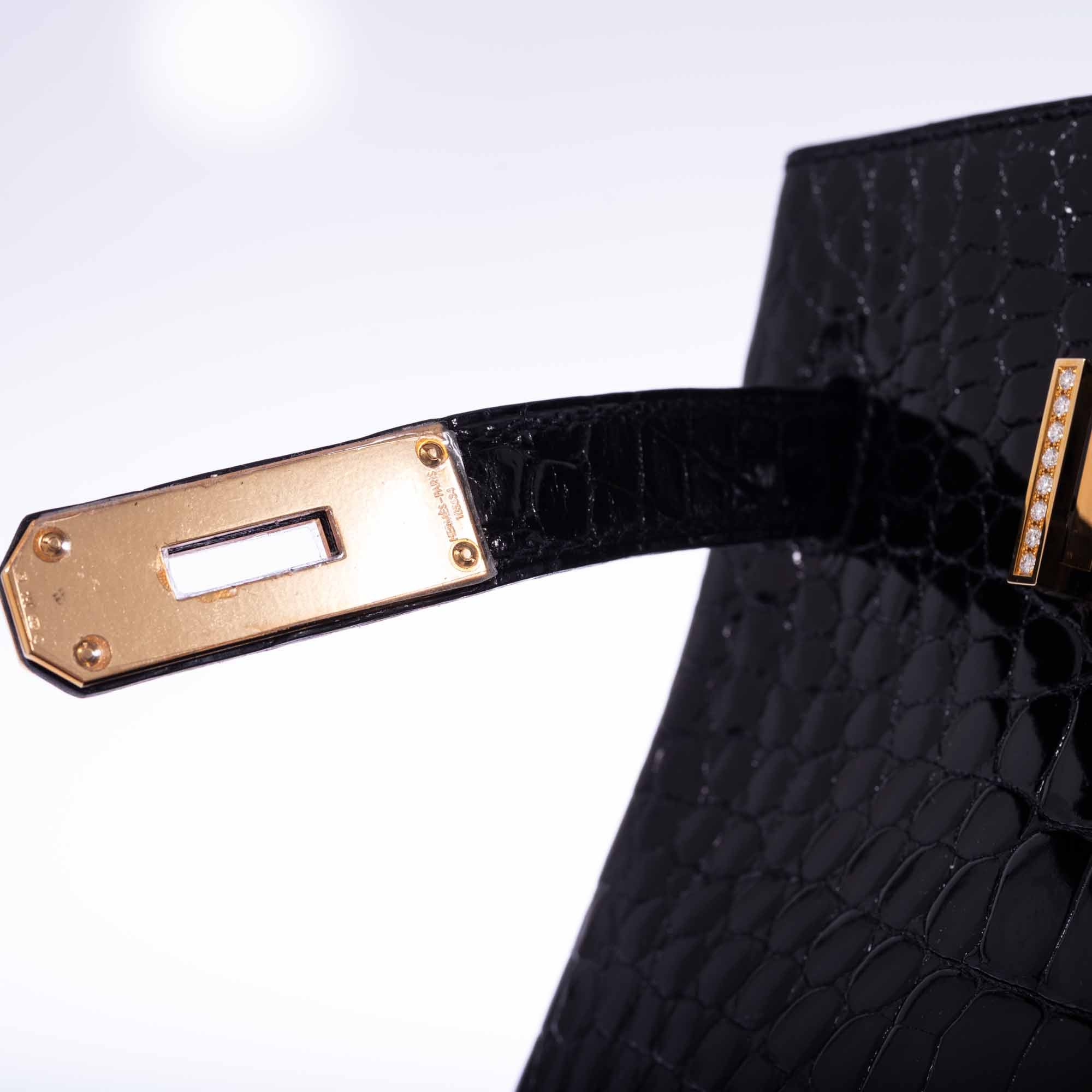 Hermès Birkin 35 Black Shiny Porosus Crocodile 18K Yellow Gold and Diamond Hardware