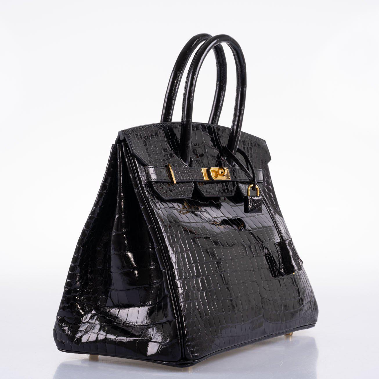 Hermès Birkin 35 Black Shiny Porosus Crocodile with Gold Hardware