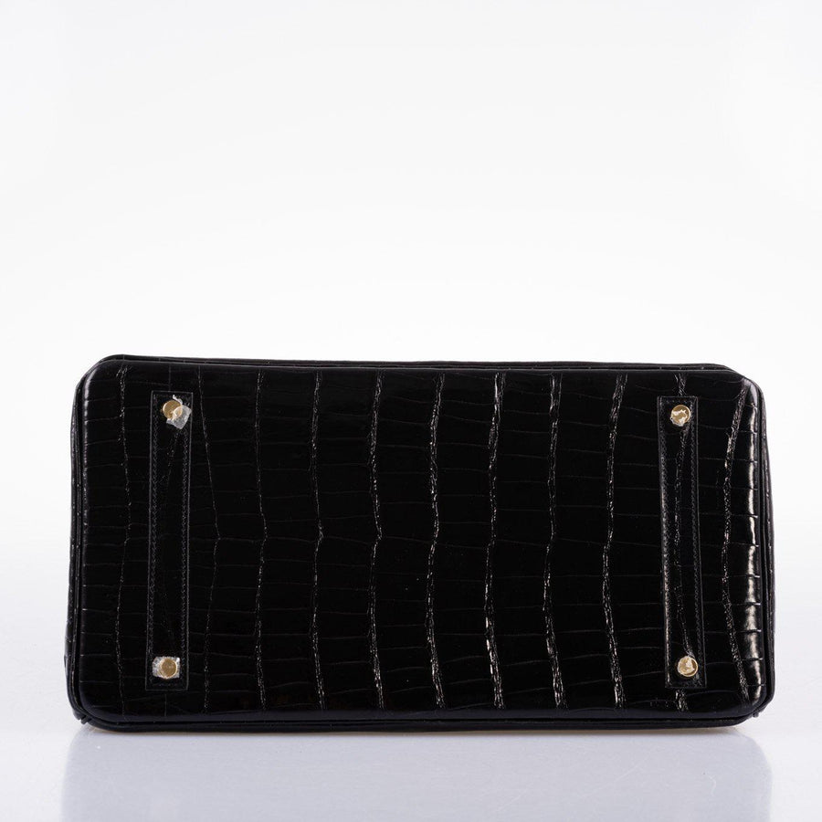 Hermès Birkin 35 Black Shiny Porosus Crocodile with Gold Hardware