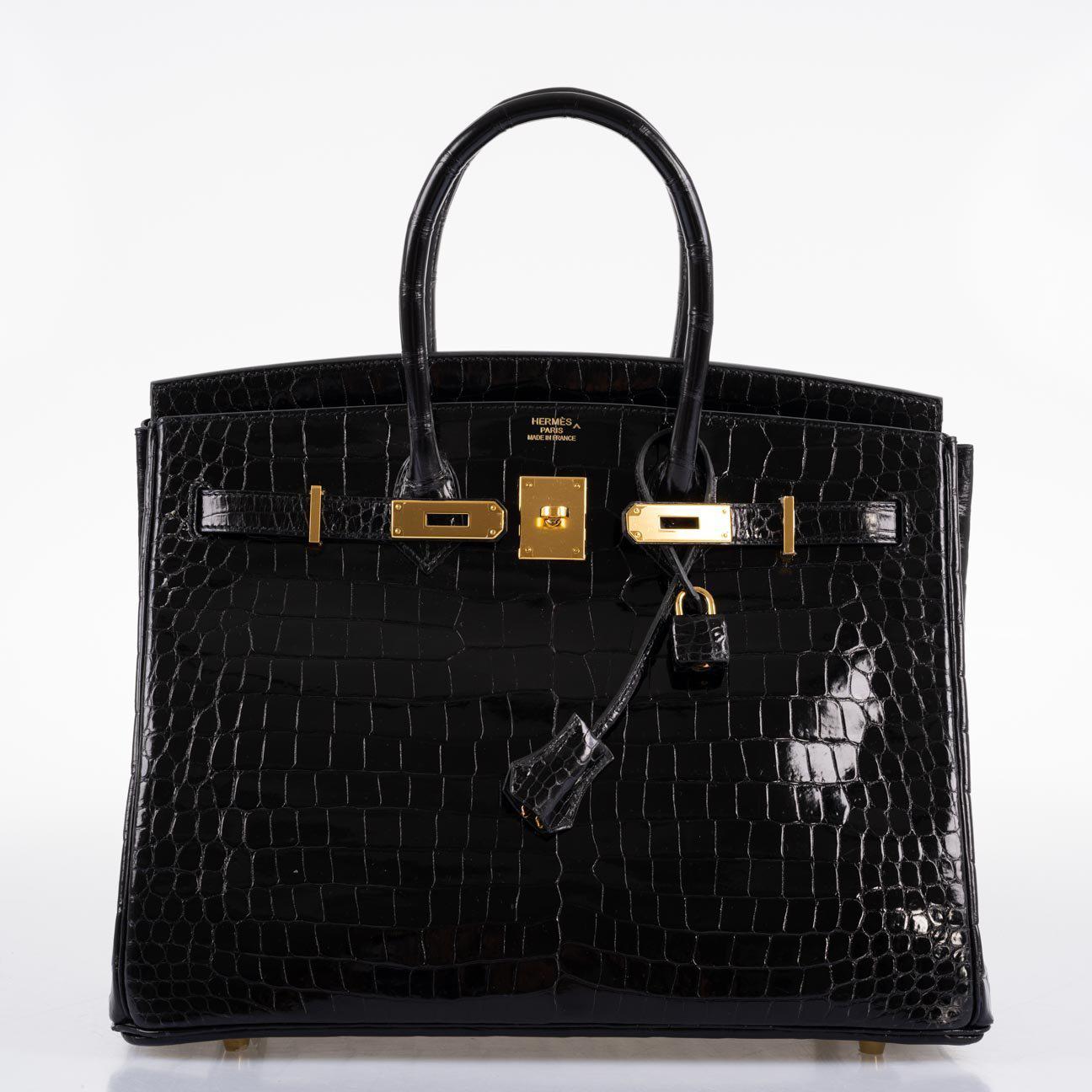 Hermès Birkin 35 Black Shiny Porosus Crocodile with Gold Hardware