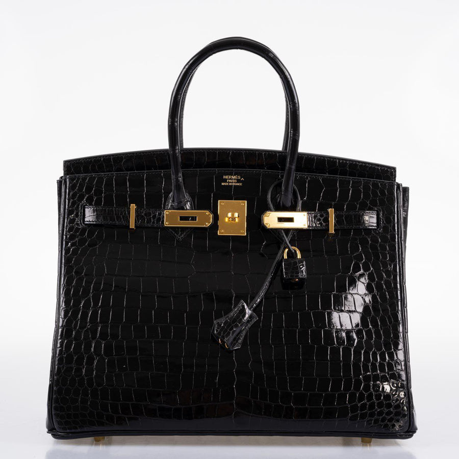 Hermès Birkin 35 Black Shiny Porosus Crocodile with Gold Hardware