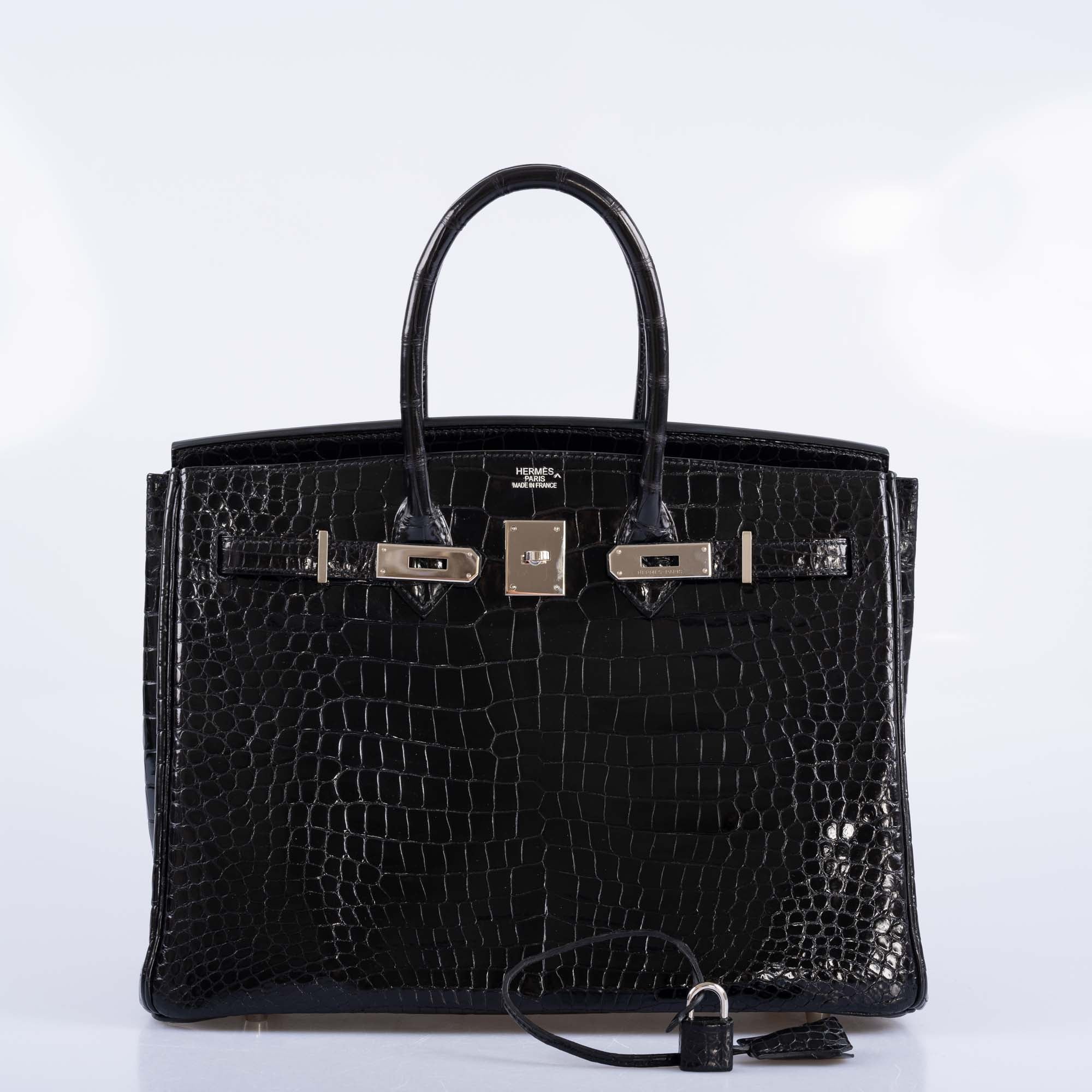 Hermès Birkin 35 Black Shiny Porosus Crocodile with Palladium Hardware