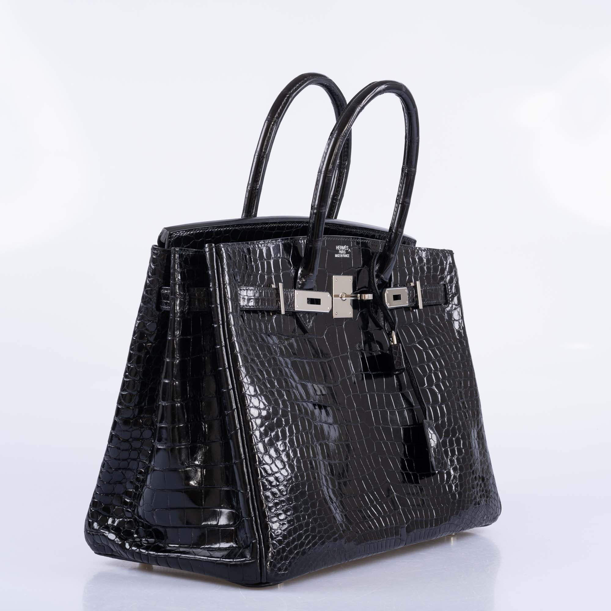 Hermès Birkin 35 Black Shiny Porosus Crocodile with Palladium Hardware