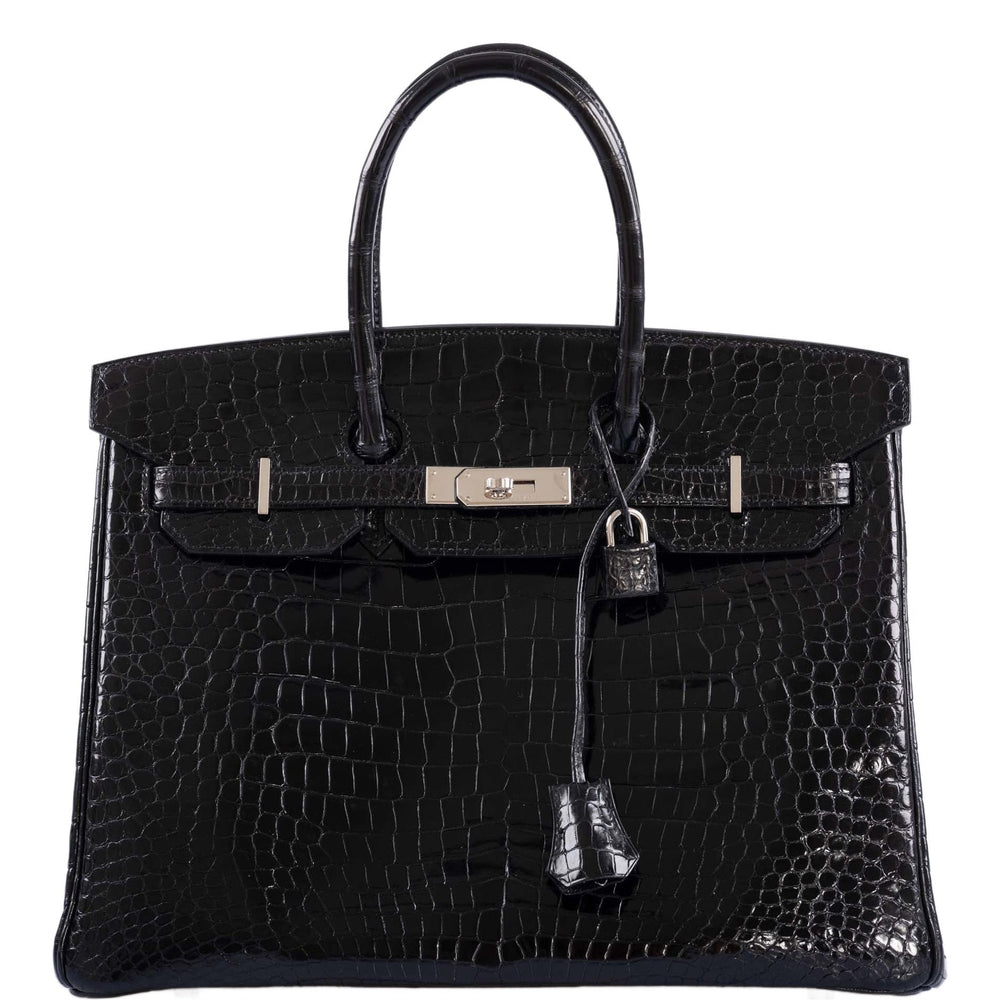 Hermès Birkin 35 Black Shiny Porosus Crocodile with Palladium Hardware