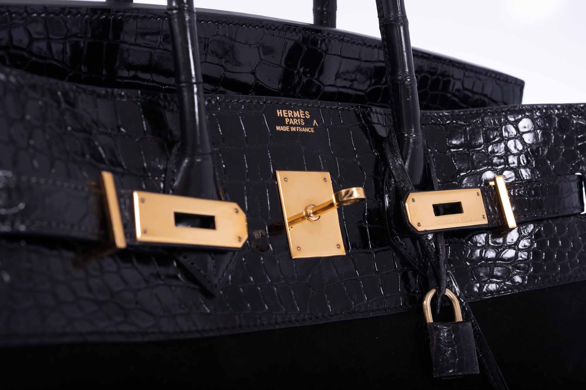 Hermès Birkin 35 Black Veau Doblis Suede & Black Porosus Crocodile Gold Hardware