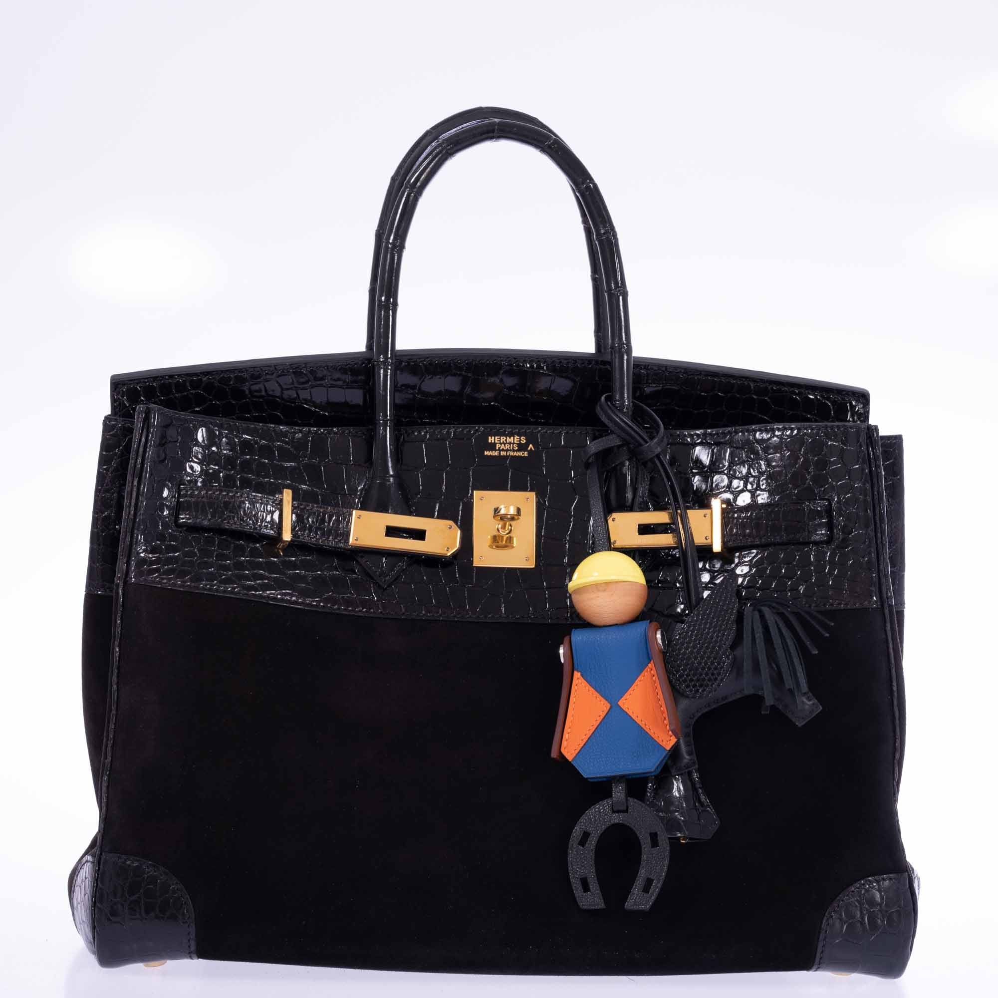 Hermès Birkin 35 Black Veau Doblis Suede & Black Porosus Crocodile Gold Hardware