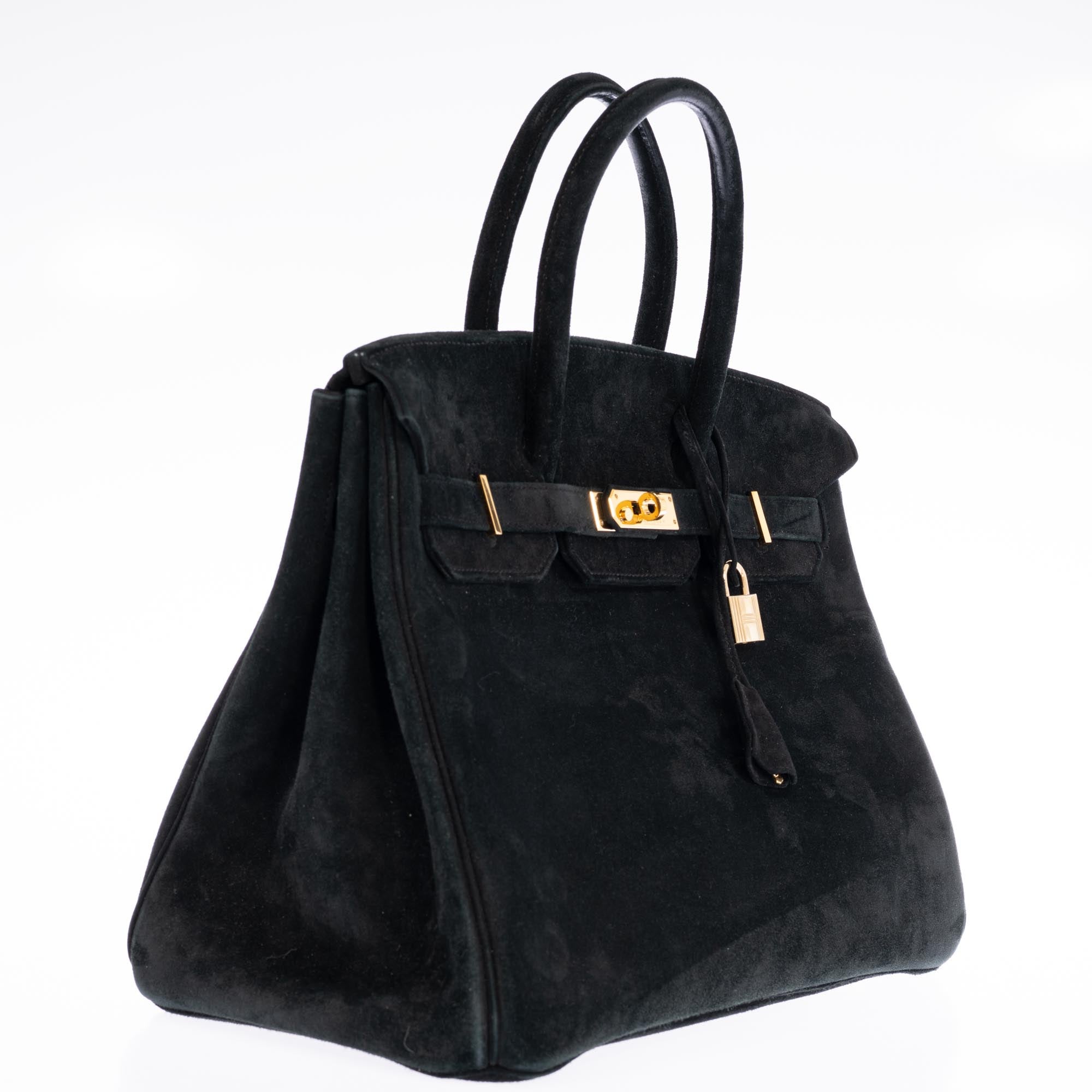 Hermès Birkin 35 Black Veau Velours Suede Gold Hardware