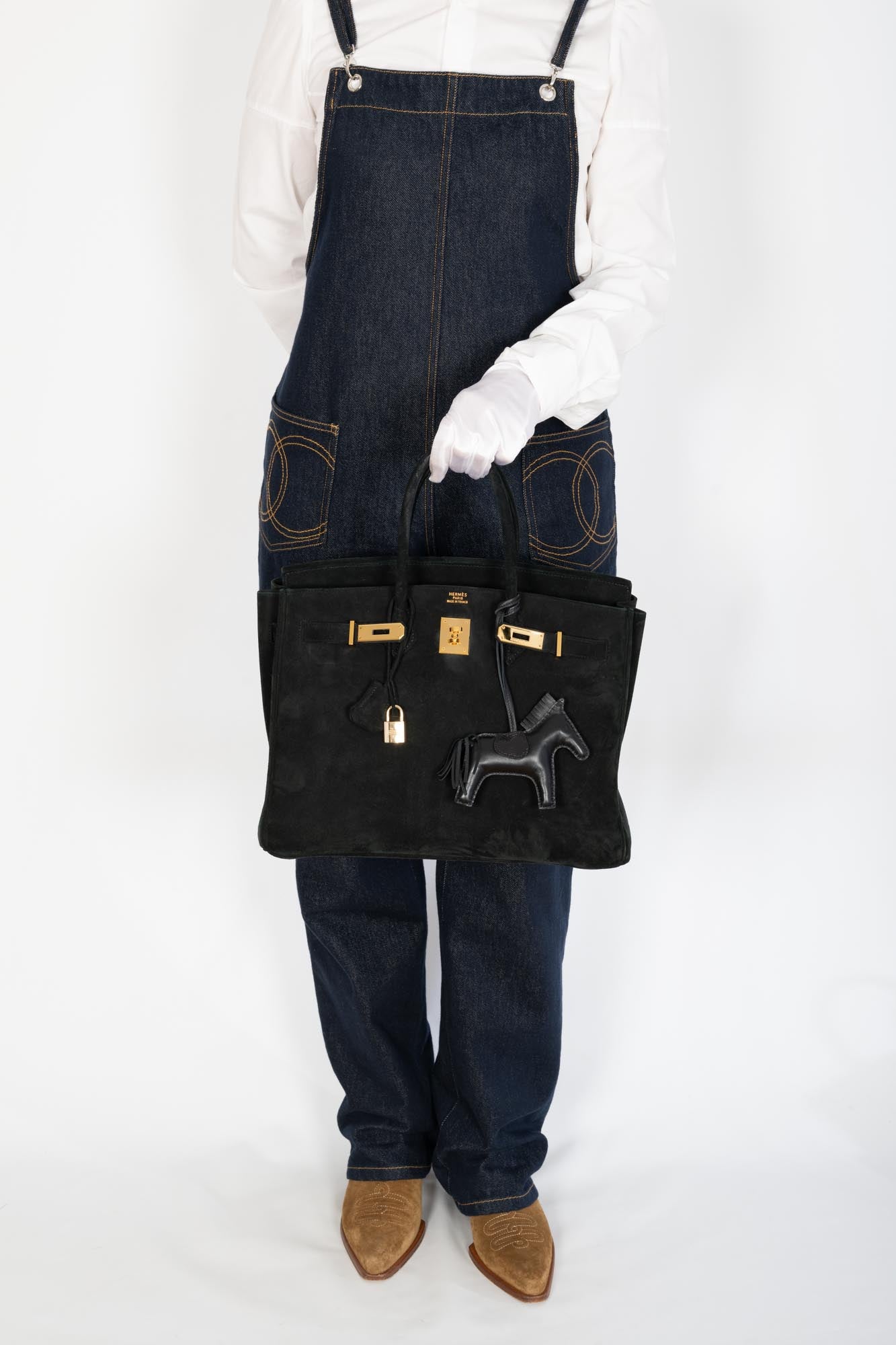 Hermès Birkin 35 Black Veau Velours Suede Gold Hardware