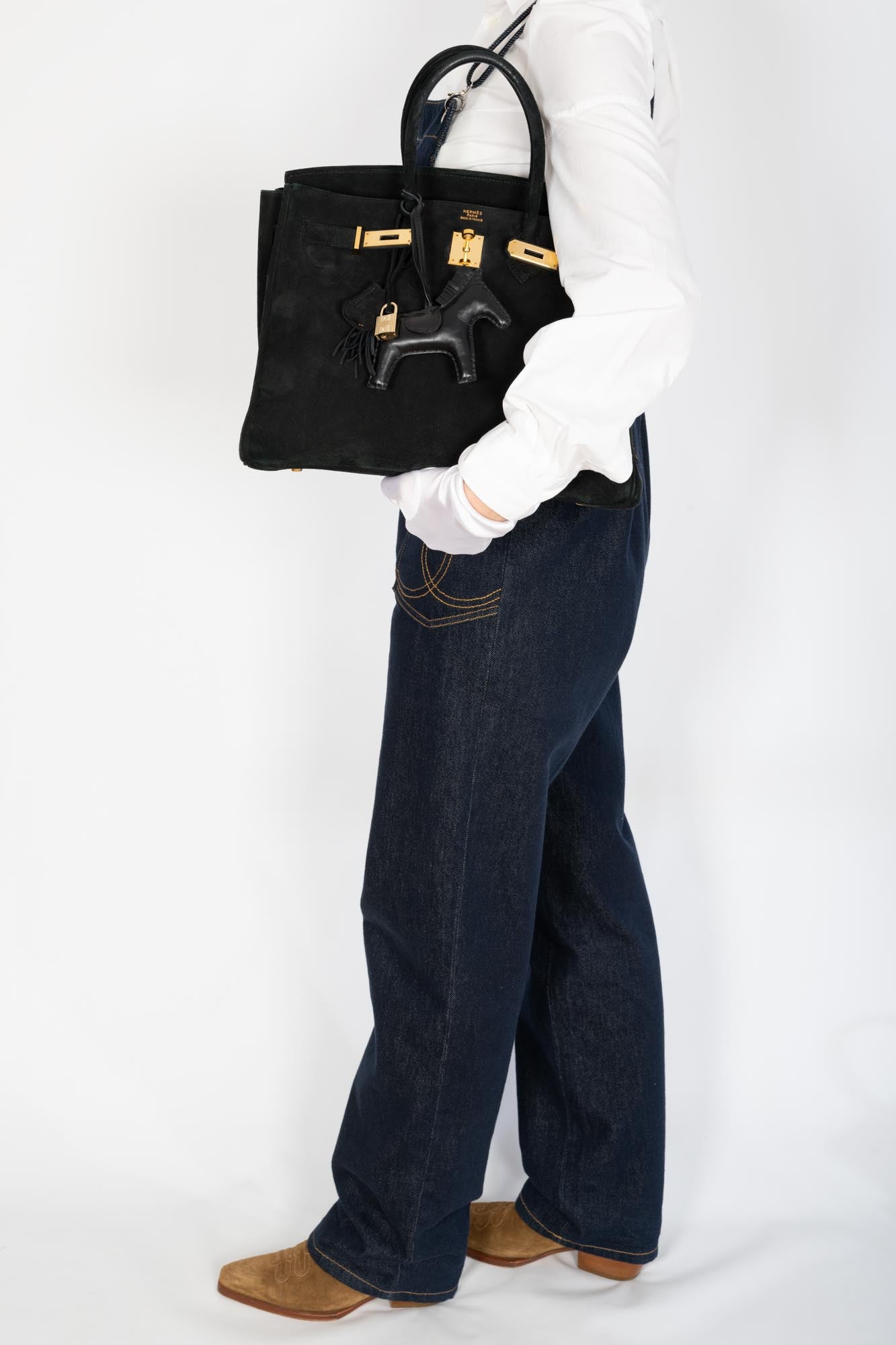 Hermès Birkin 35 Black Veau Velours Suede Gold Hardware