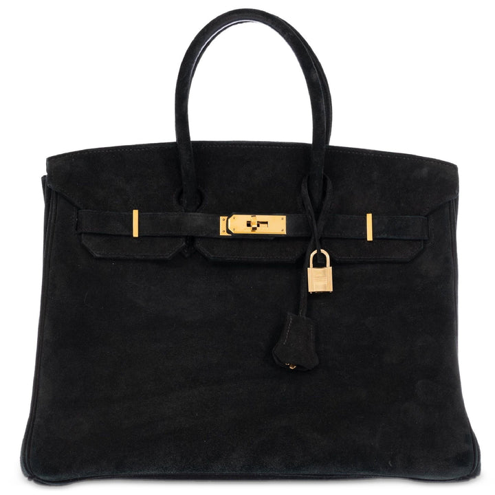 Hermès Birkin 35 Black Veau Velours Suede Gold Hardware