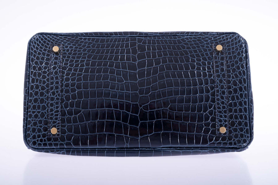 Hermès Birkin 35 Bleu Baltique Shiny Porosus Crocodile Gold Hardware
