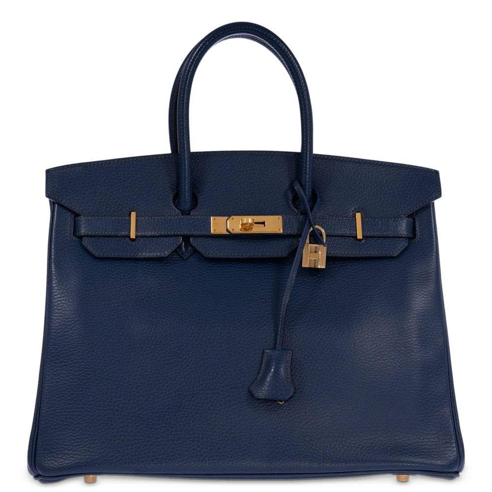 Hermès Birkin 35 Bleu Marine Ardennes Gold Hardware, front view