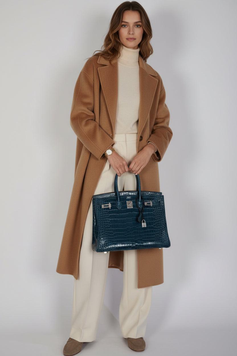 Hermès Birkin 35 Bleu Roi Shiny Porosus Crocodile 18K White Gold Diamond Hardware